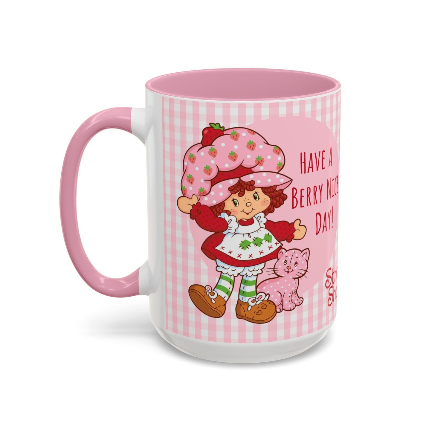 Strawberry Shortcake Pink Gingham Ceramic Mug - 11oz or 15oz