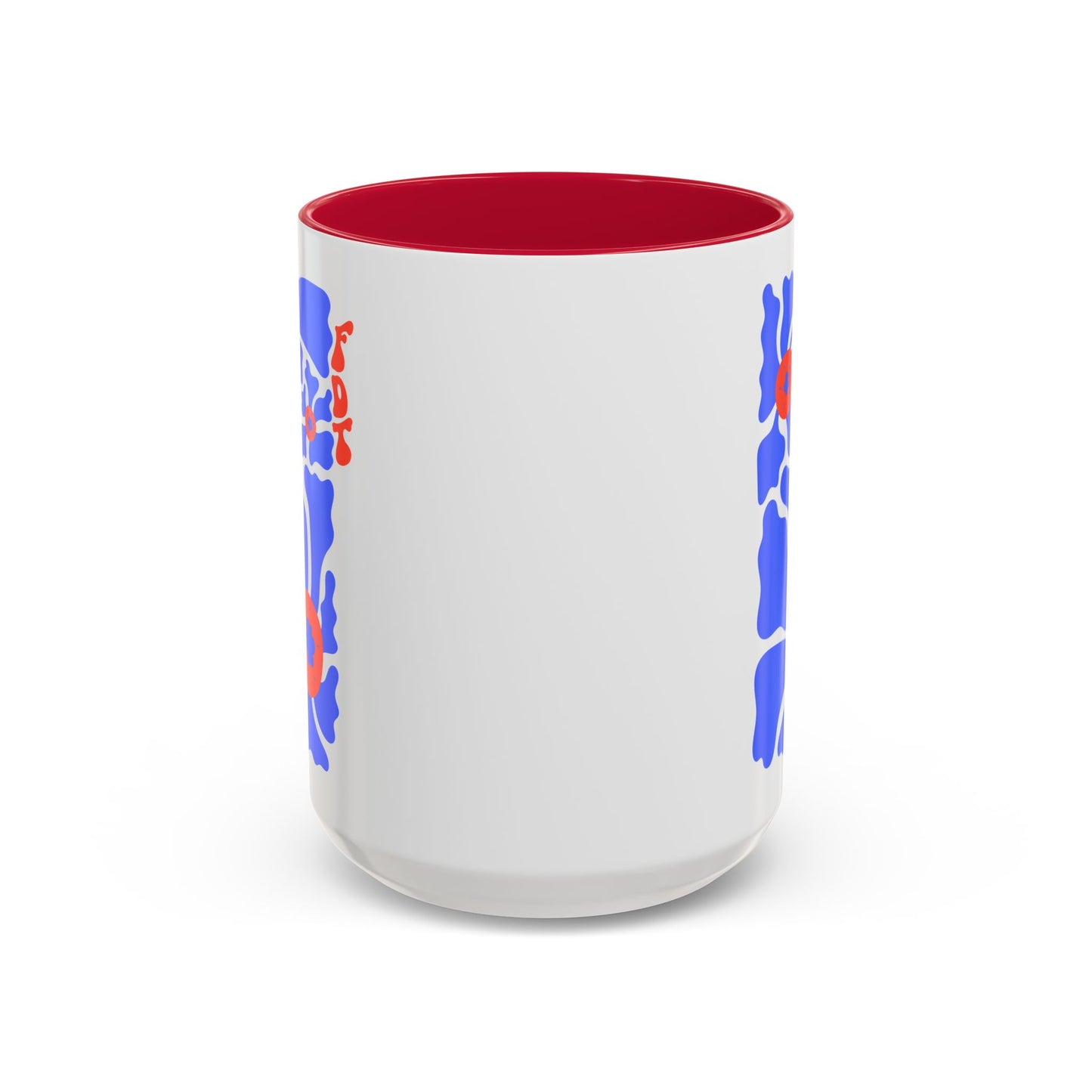 Ceramic Mug, Colored Handle - 'FDT' Red & Blue Floral