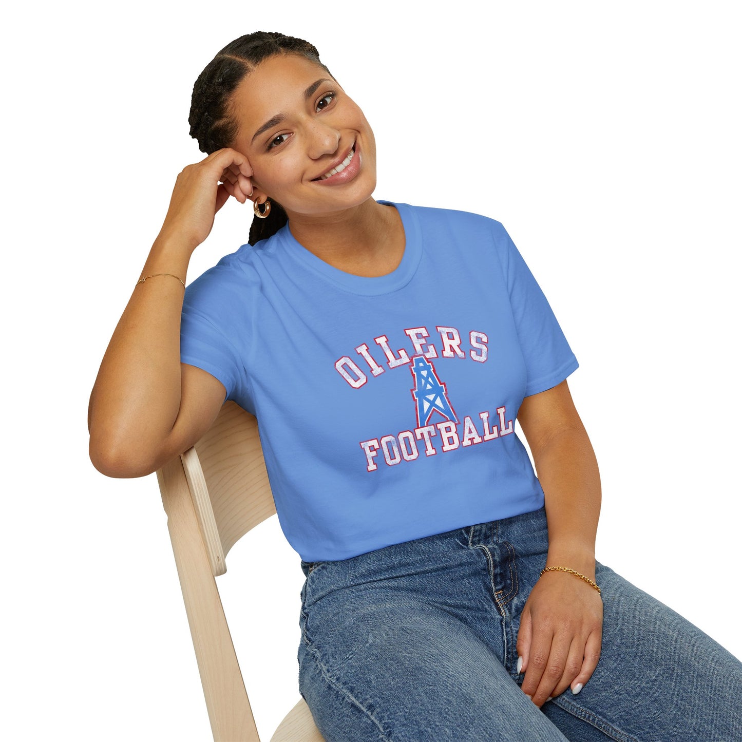 Houston Oilers Distressed “Oilers Football” Unisex T-Shirt | Up to 5X