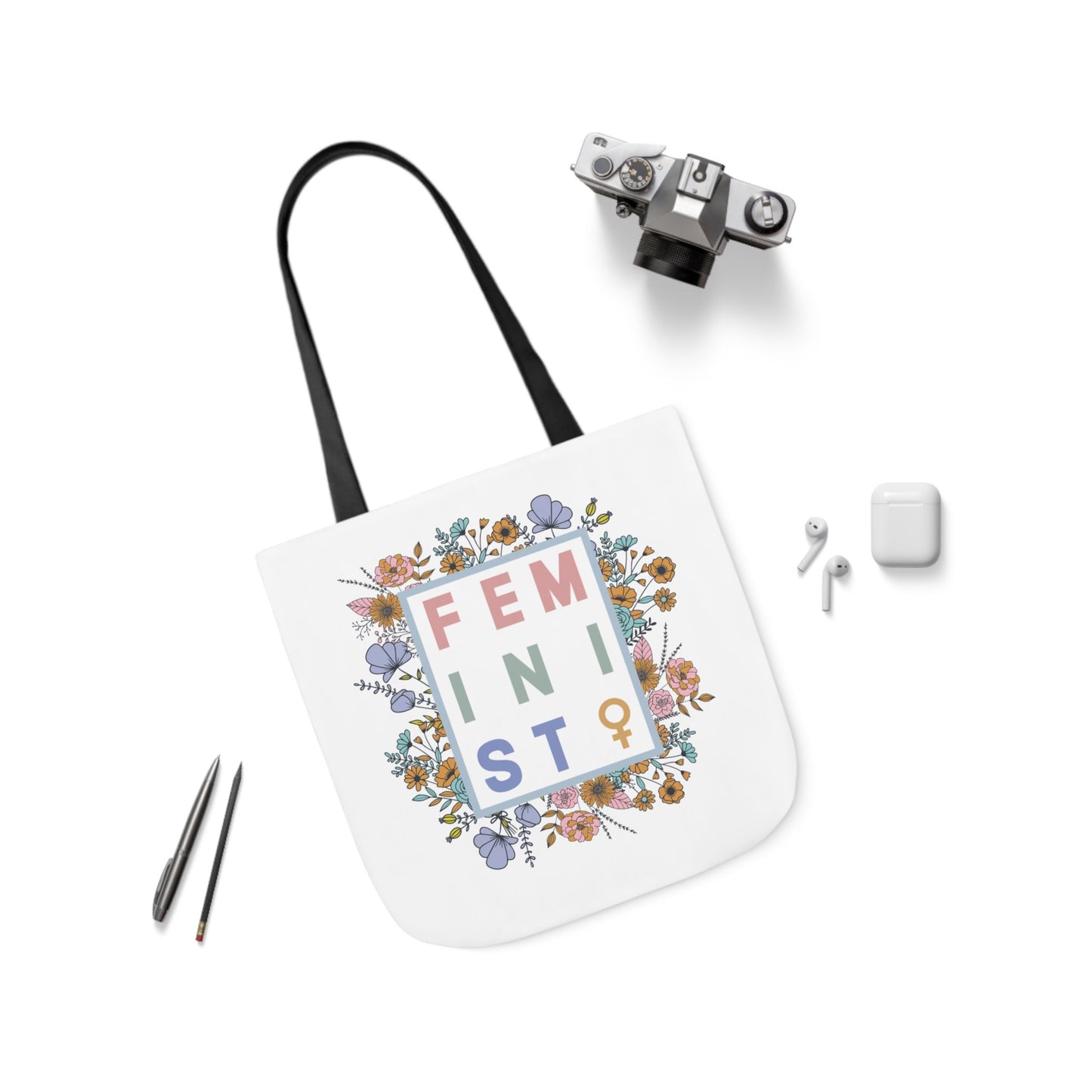 Feminist Floral Canvas Tote Bag