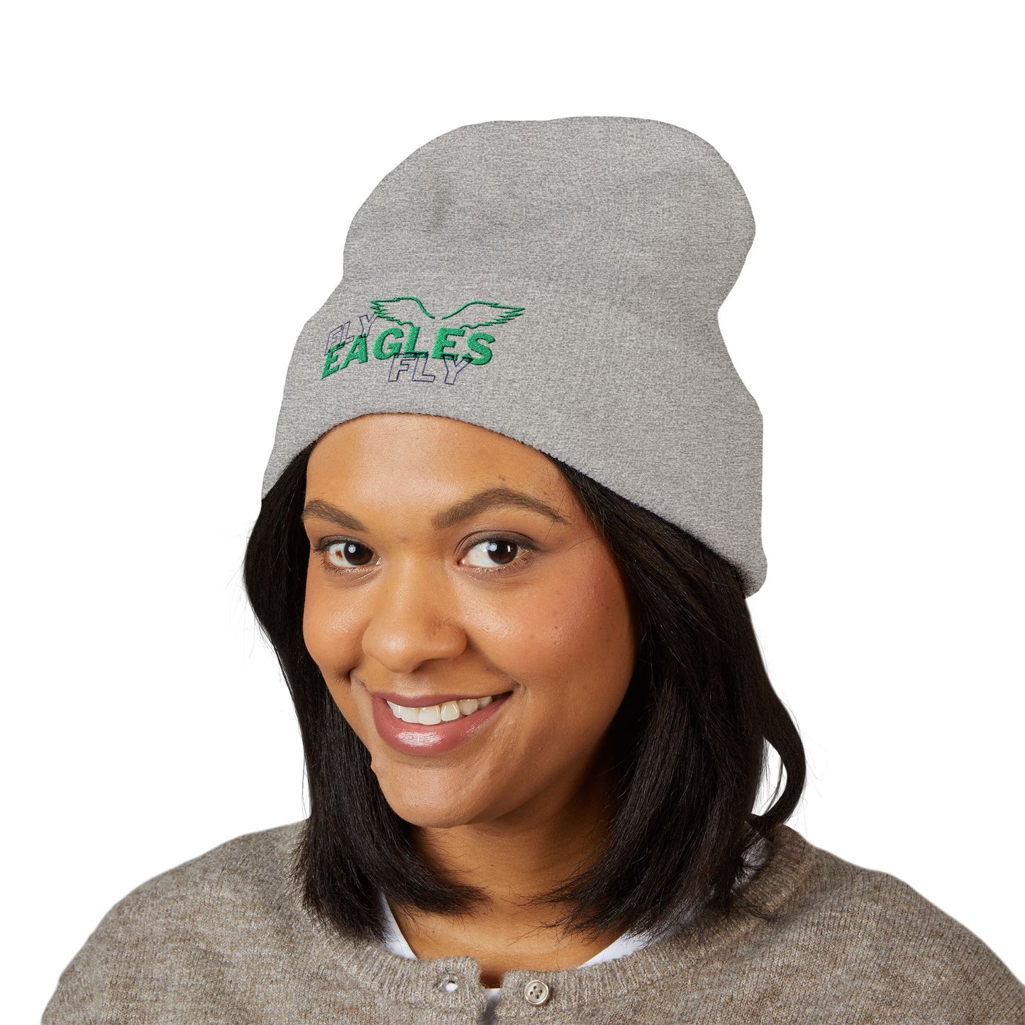 Cuffed Beanie - Embroidered 'Fly Eagles Fly'