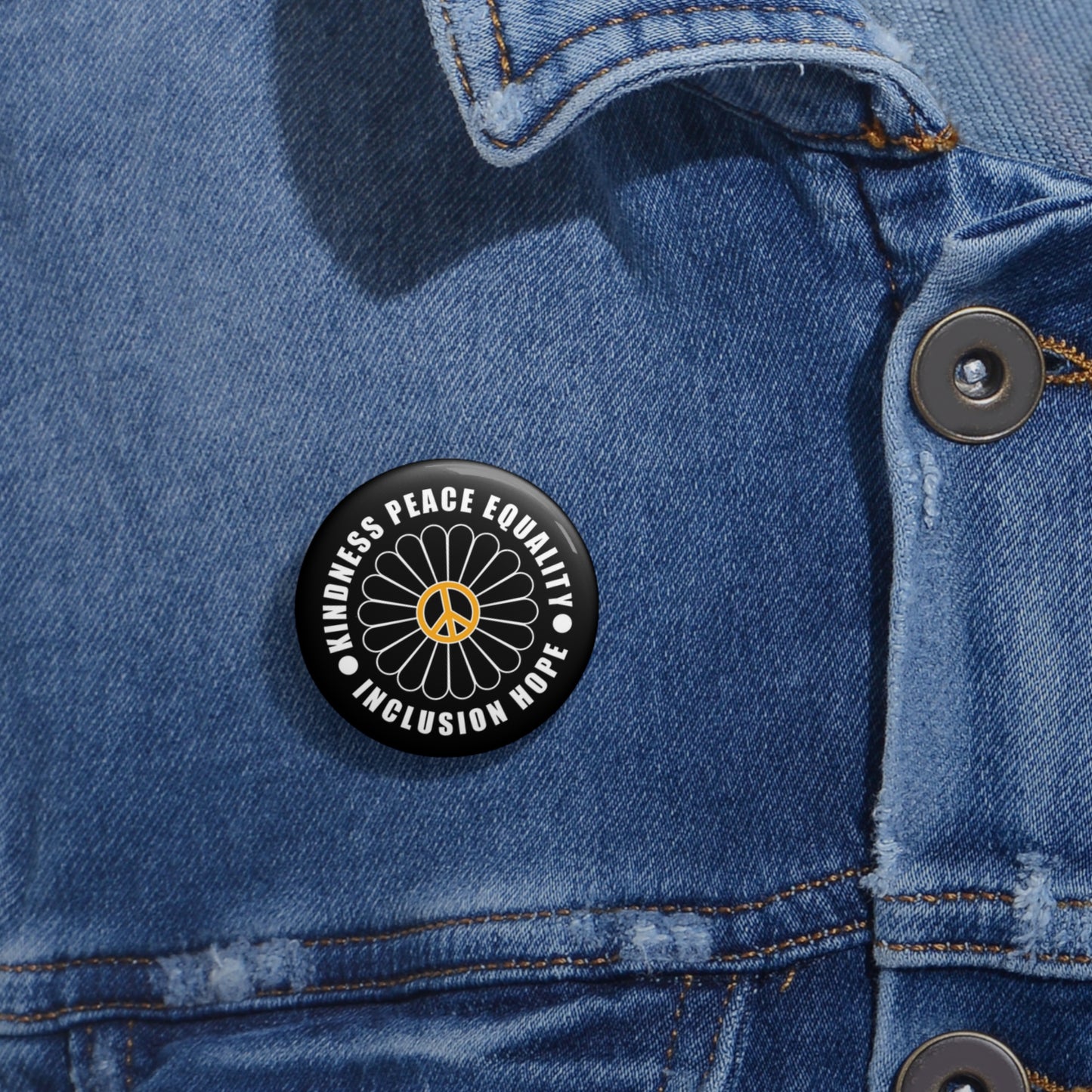 Peace & Kindness Black Button - 3 sizes