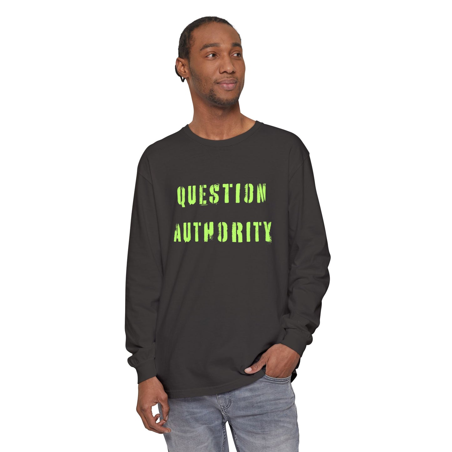 Unisex Long Sleeve Tee - ‘QUESTION AUTHORITY
