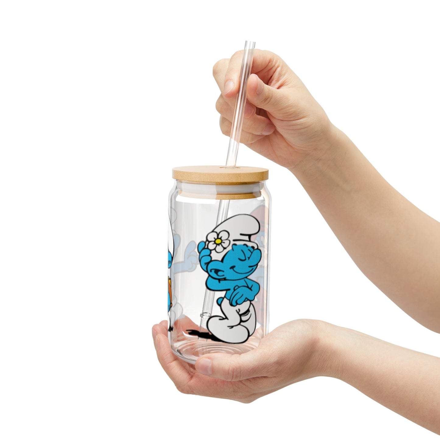 Smurfs Themed Sipper Glass, 16oz | Papa Smurf, Brainy Smurf, Vanity Smurf