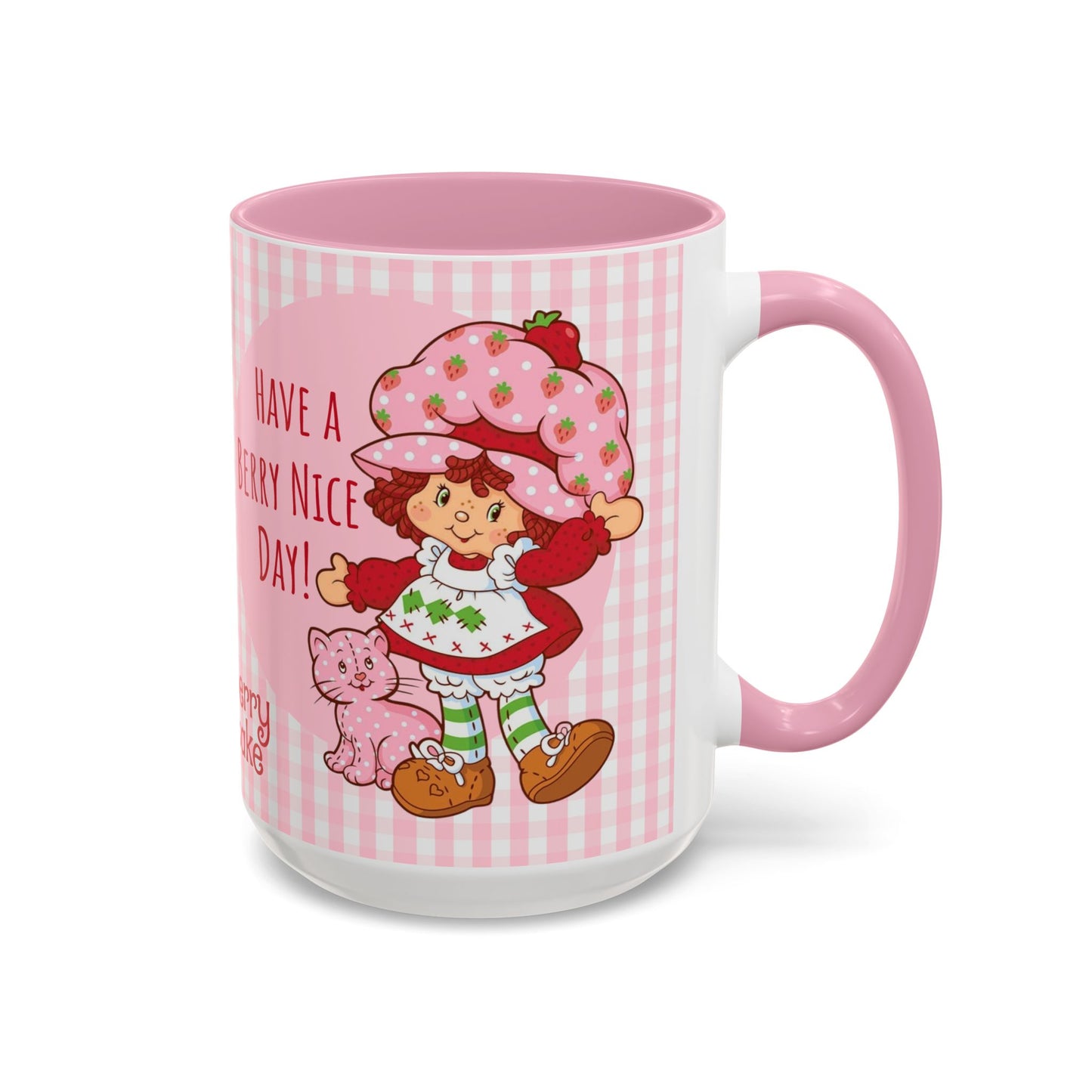 Strawberry Shortcake Pink Gingham Ceramic Mug - 11oz or 15oz