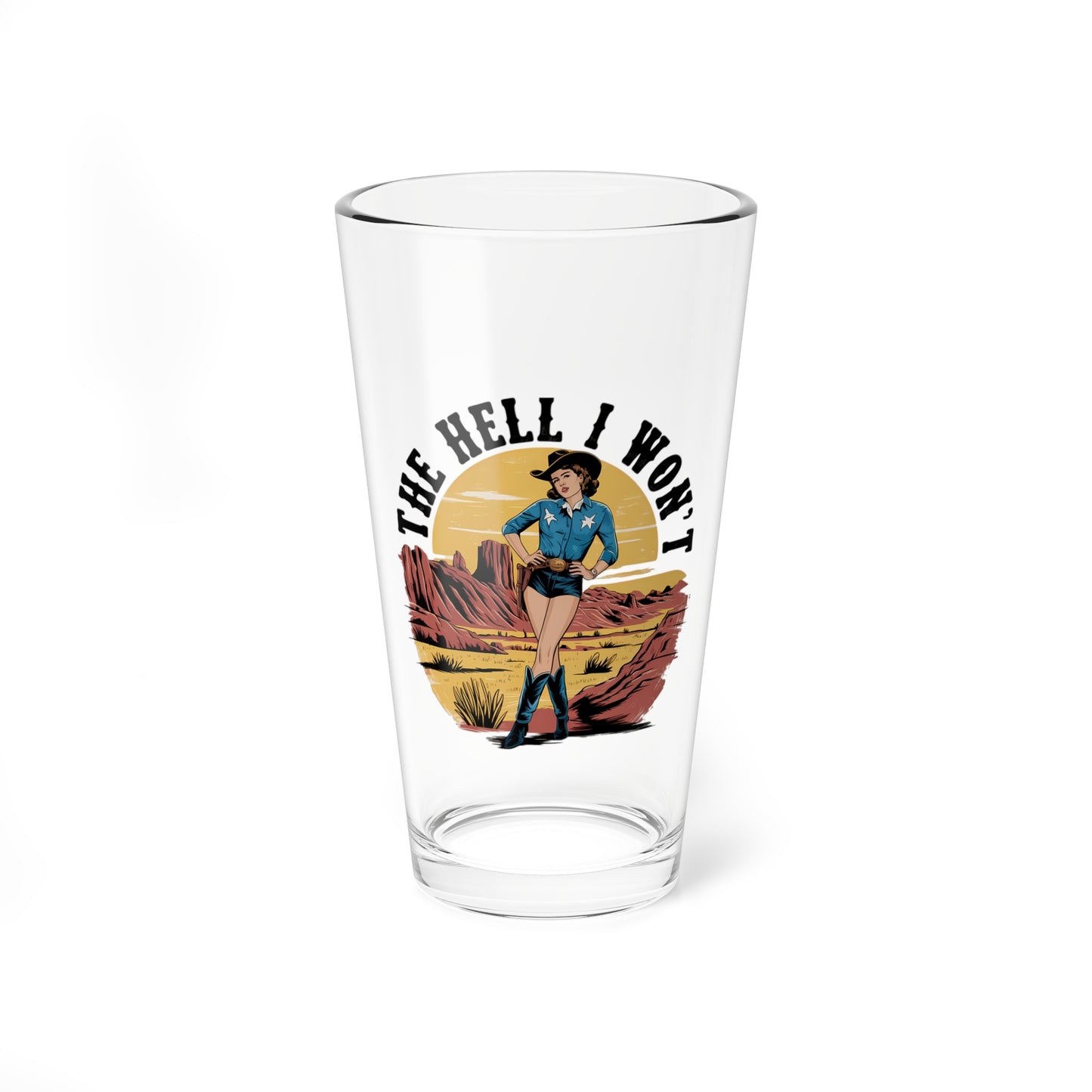 Vintage-Inspired 16oz Mixing Glass - "The Hell I Won't"