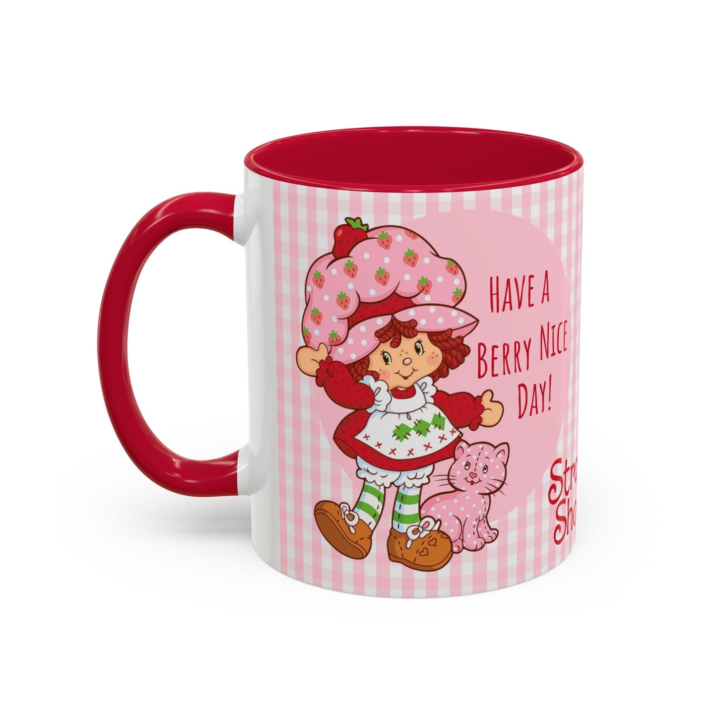 Strawberry Shortcake Pink Gingham Ceramic Mug - 11oz or 15oz
