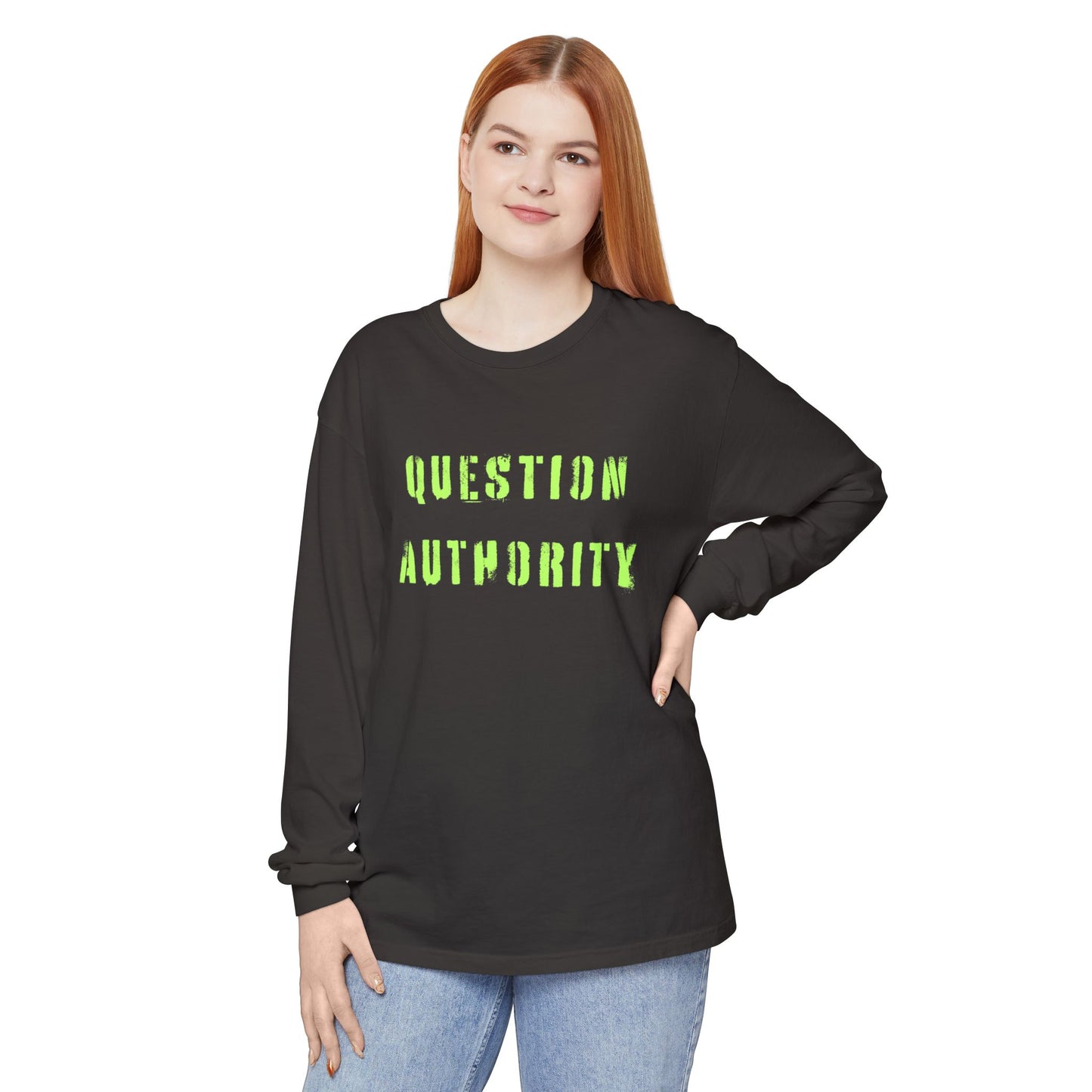 Unisex Long Sleeve Tee - ‘QUESTION AUTHORITY