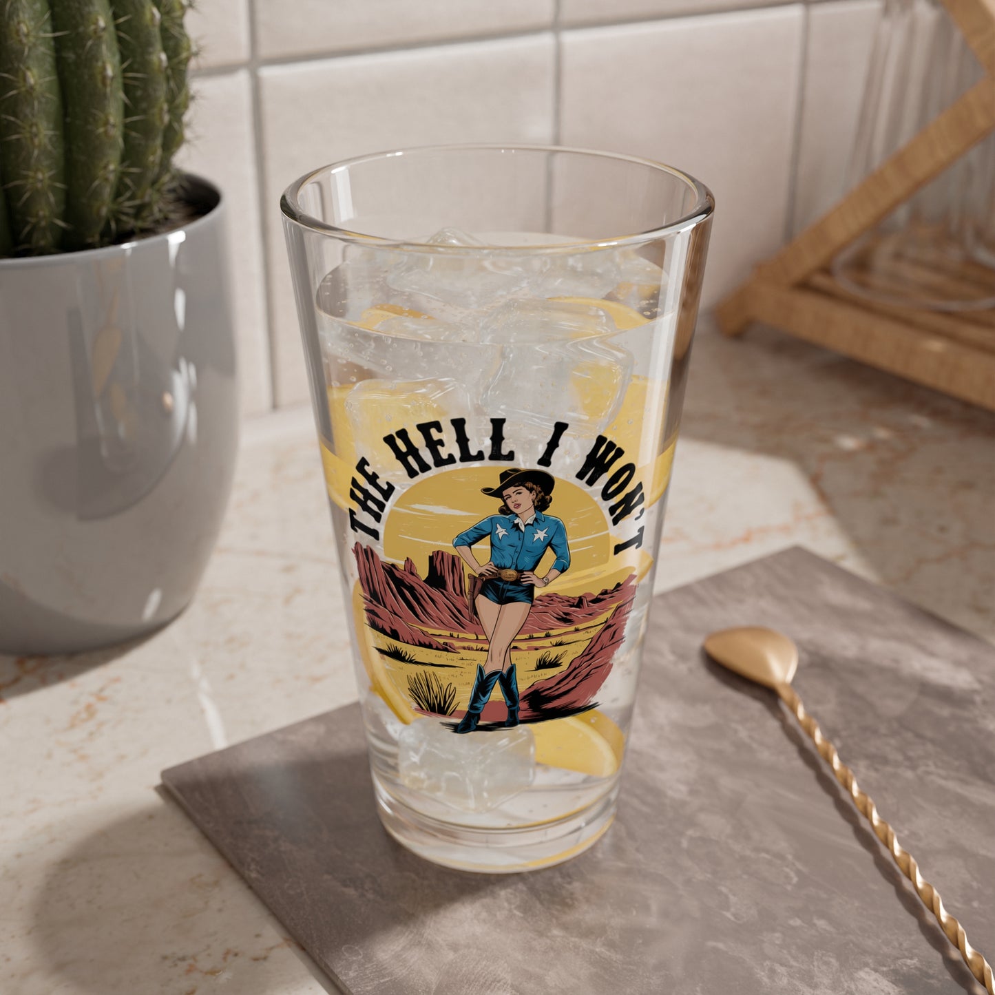 Vintage-Inspired 16oz Mixing Glass - "The Hell I Won't"