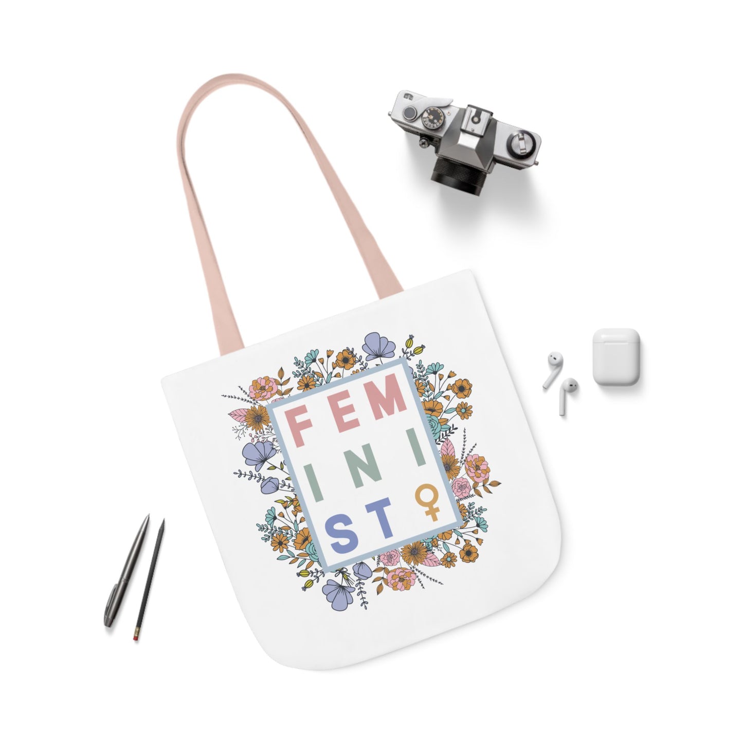 Feminist Floral Canvas Tote Bag