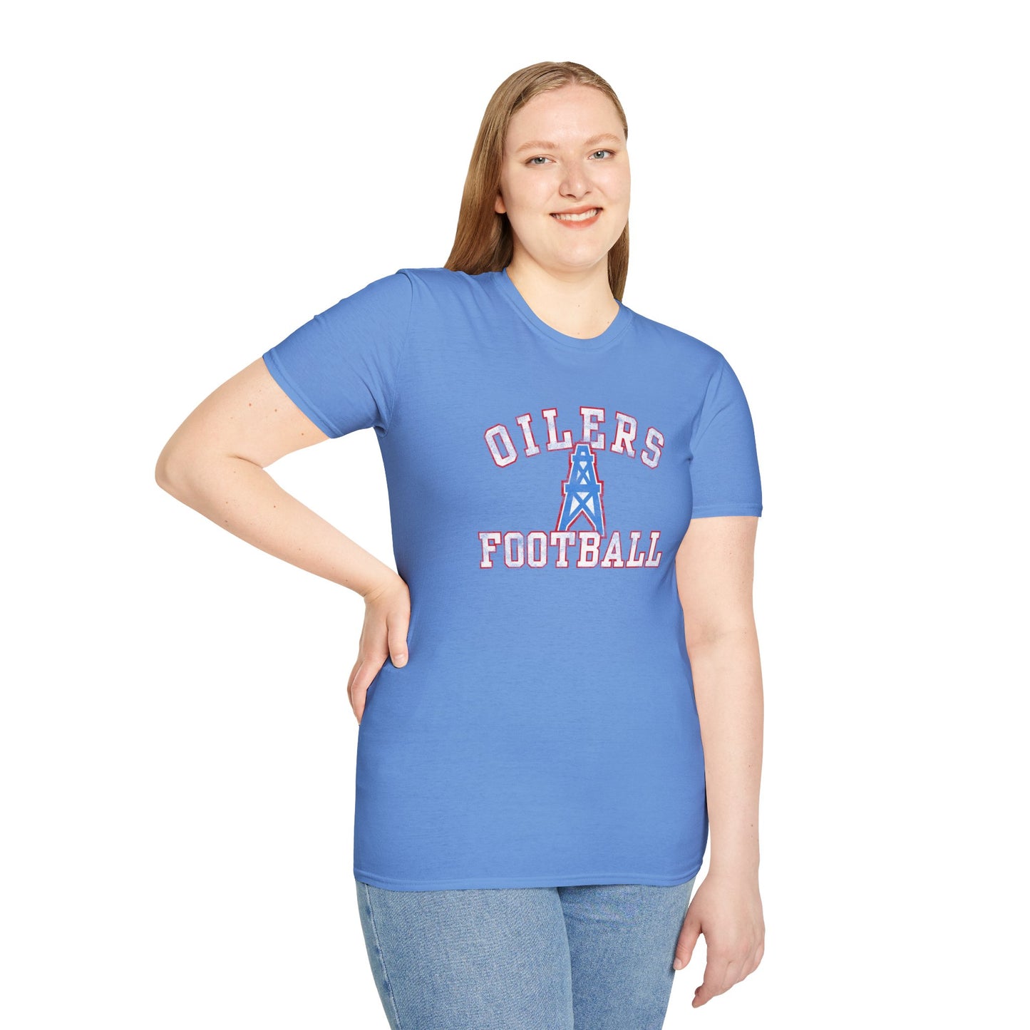 Houston Oilers Distressed “Oilers Football” Unisex T-Shirt | Up to 5X