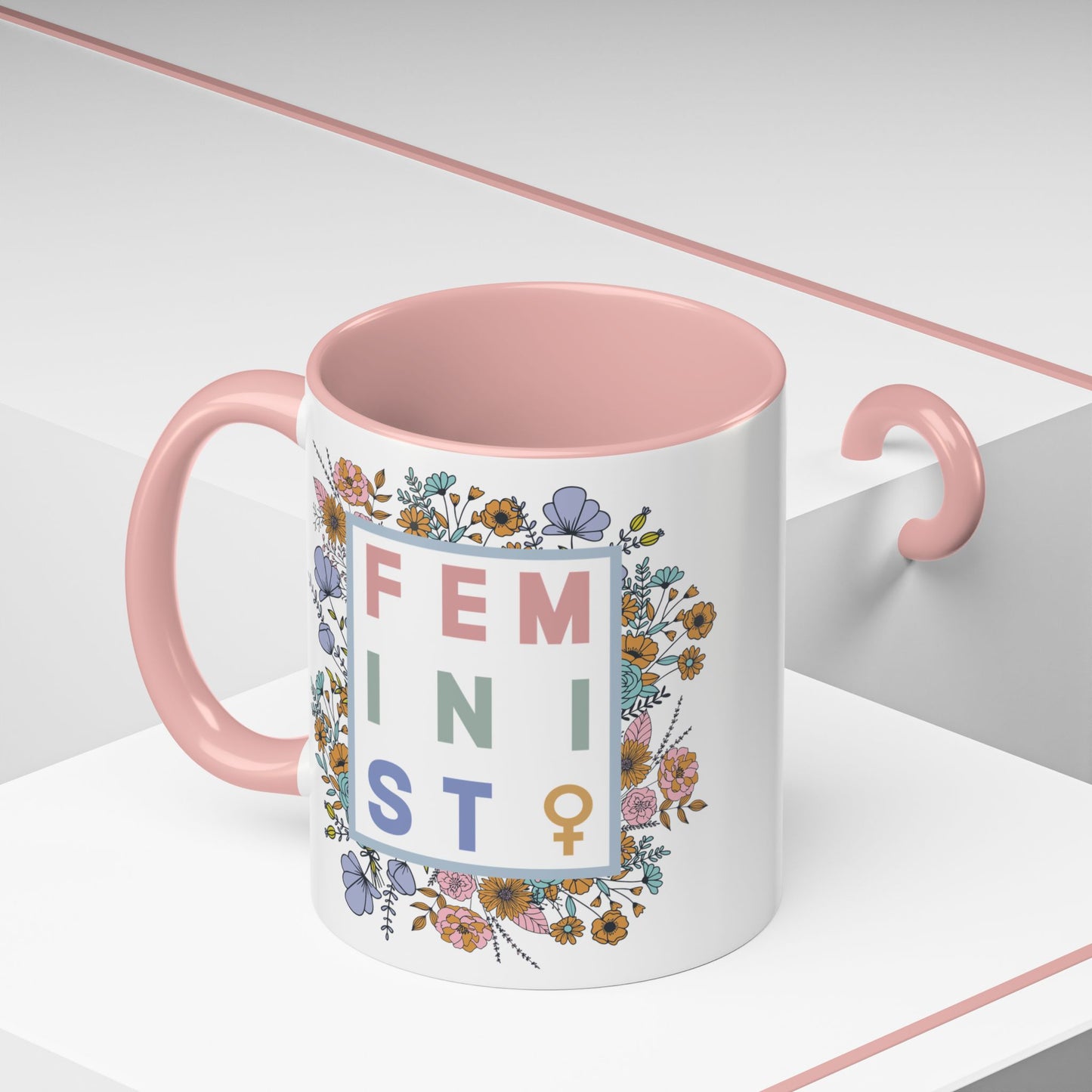 Ceramic Mug/Pink Accents - Floral Feminist, 11oz or 15oz
