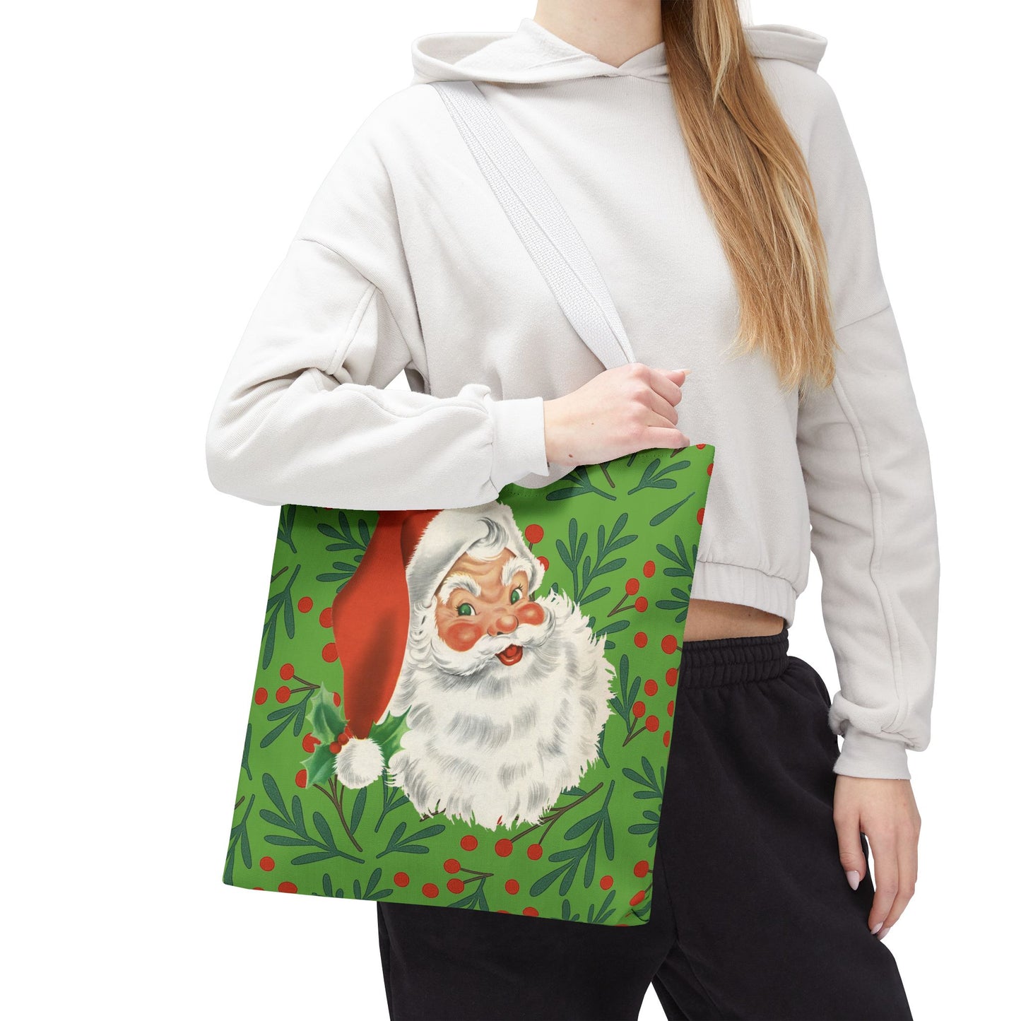 Vintage Santa Holiday Tote Bag – Christmas Holly Gift Shopper