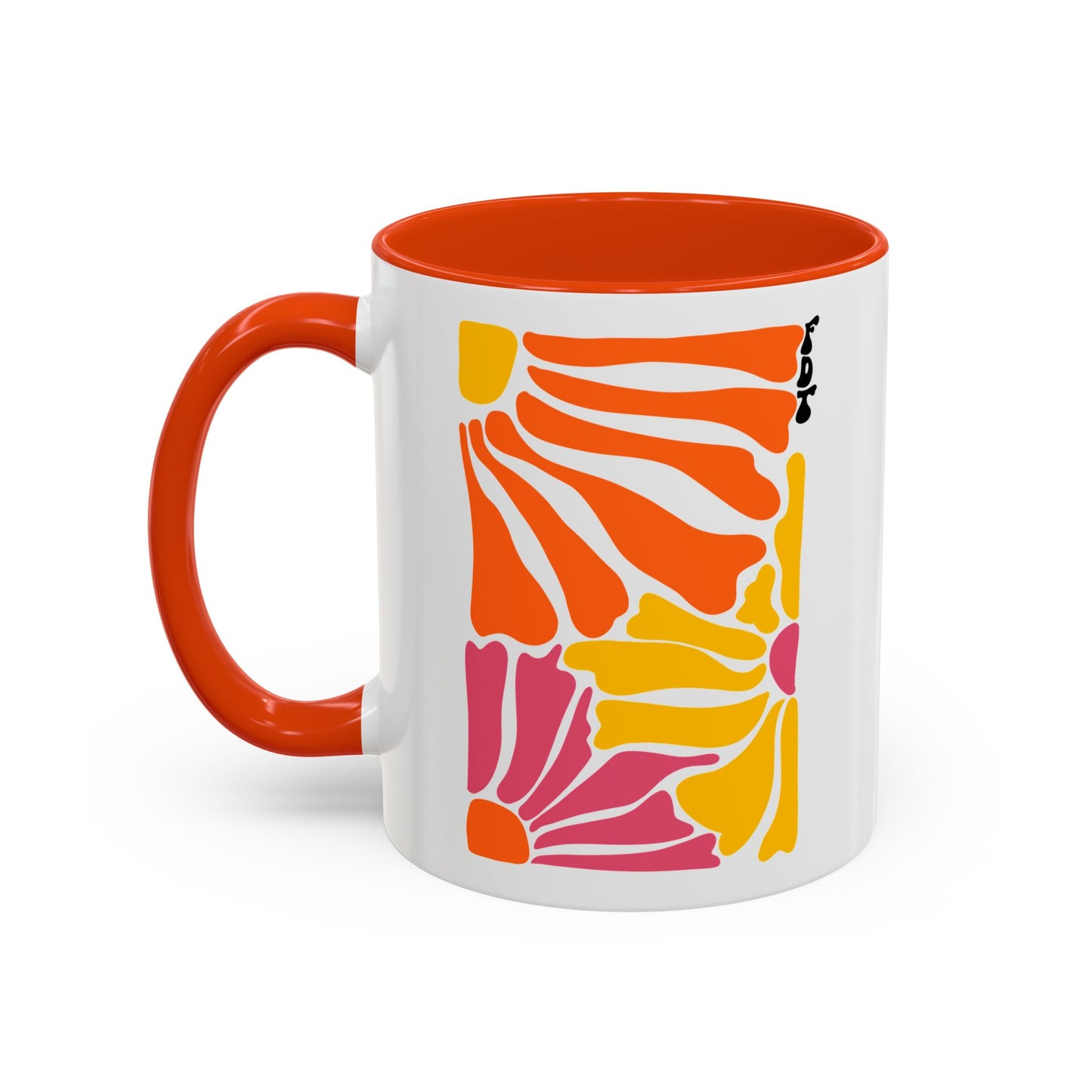 Ceramic Mug with Orange Accents - 'FDT' Colorful Floral