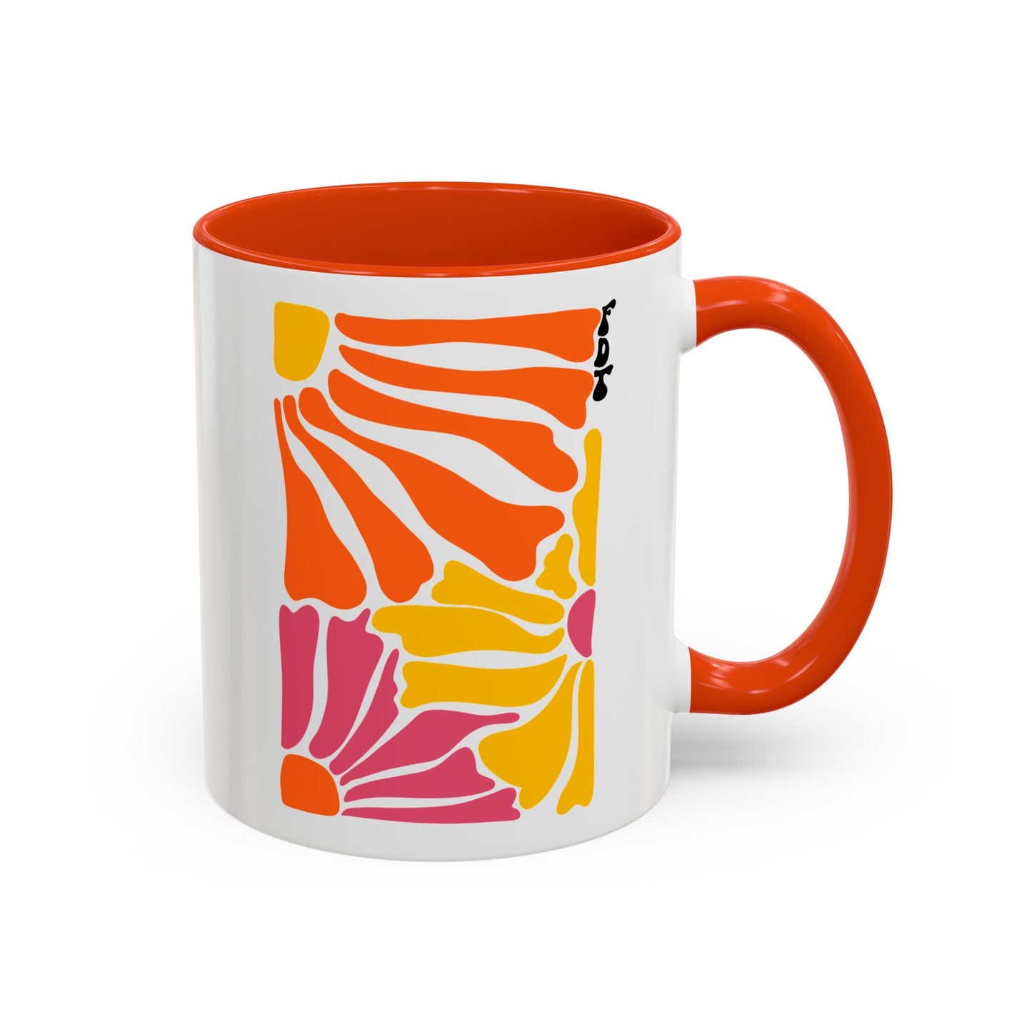Ceramic Mug with Orange Accents - 'FDT' Colorful Floral