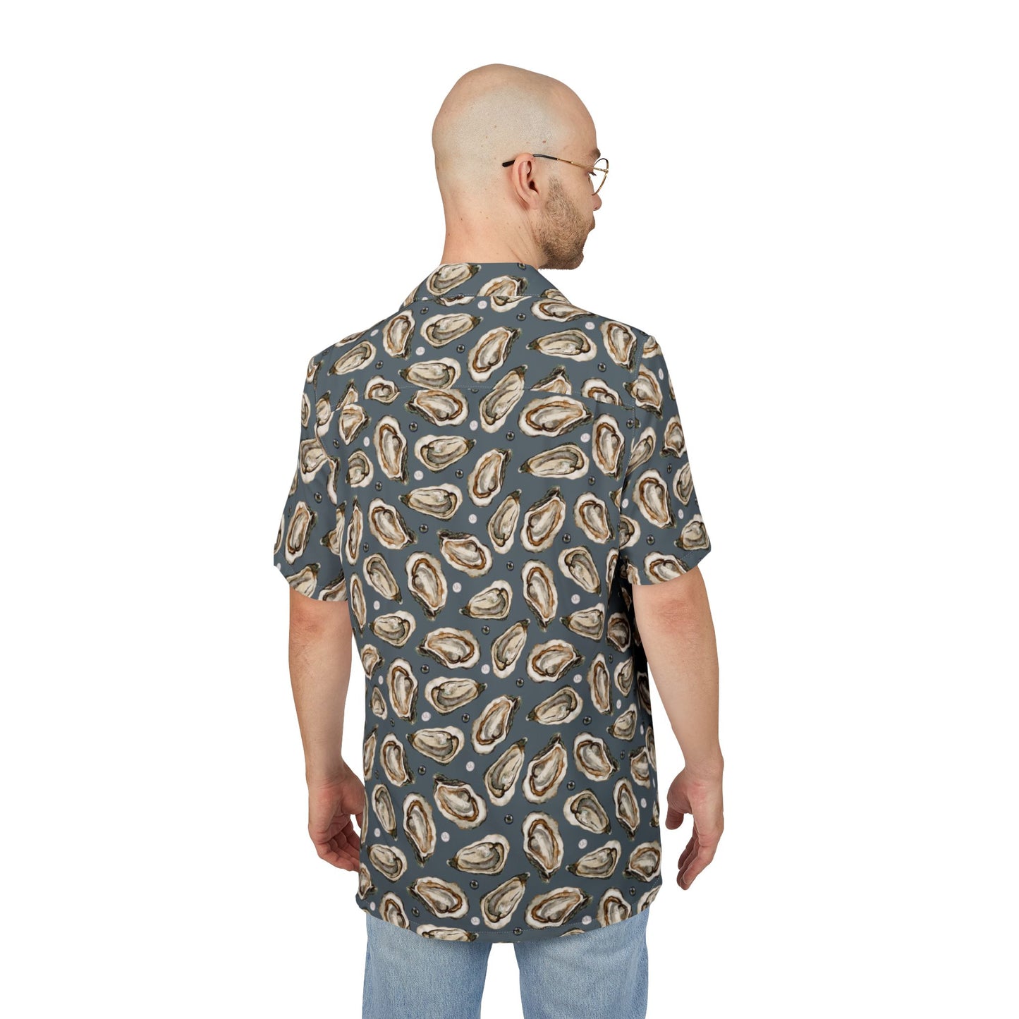Unisex Hawaiian Button-Down Shirt - Ocean-Inspired Oyster Print