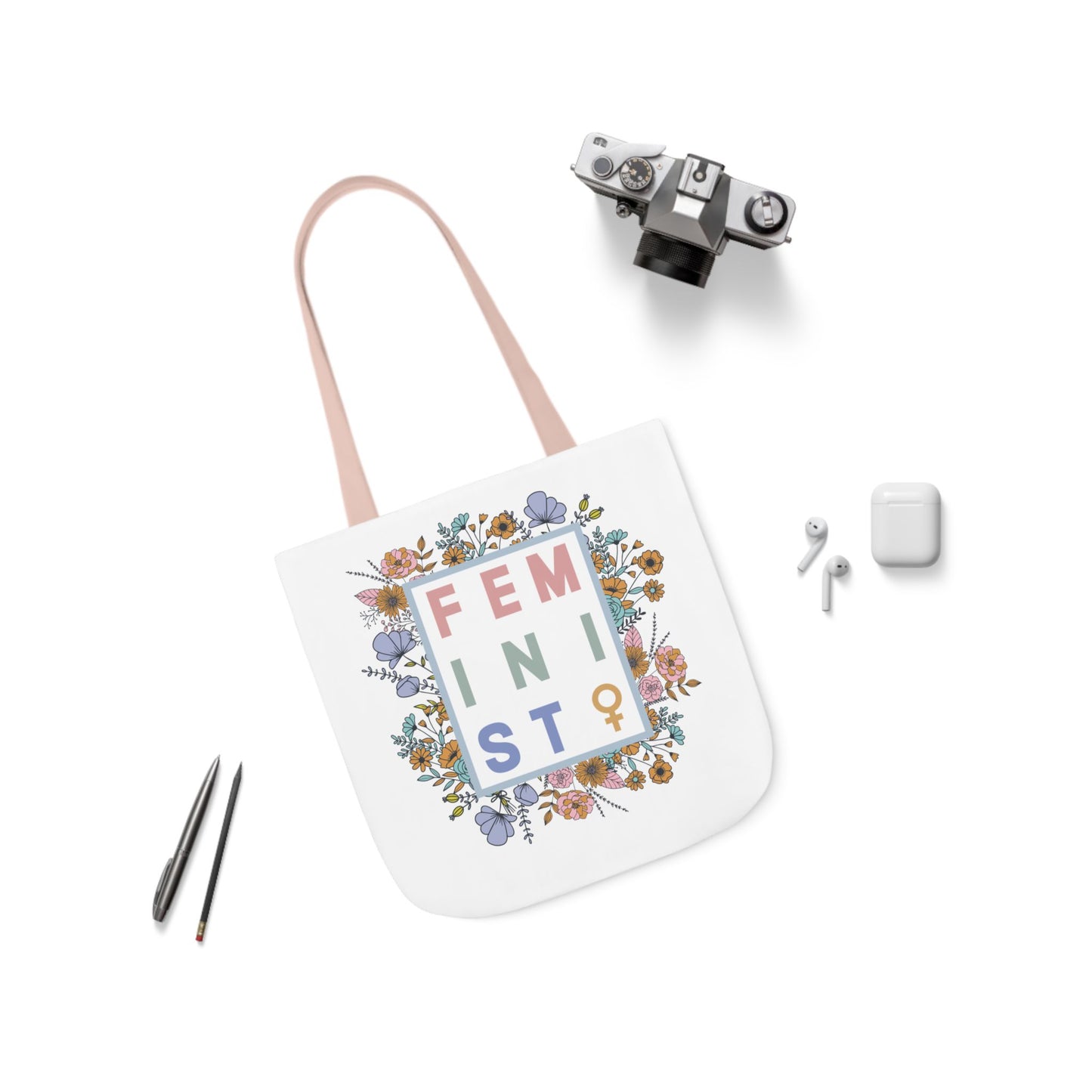 Feminist Floral Canvas Tote Bag