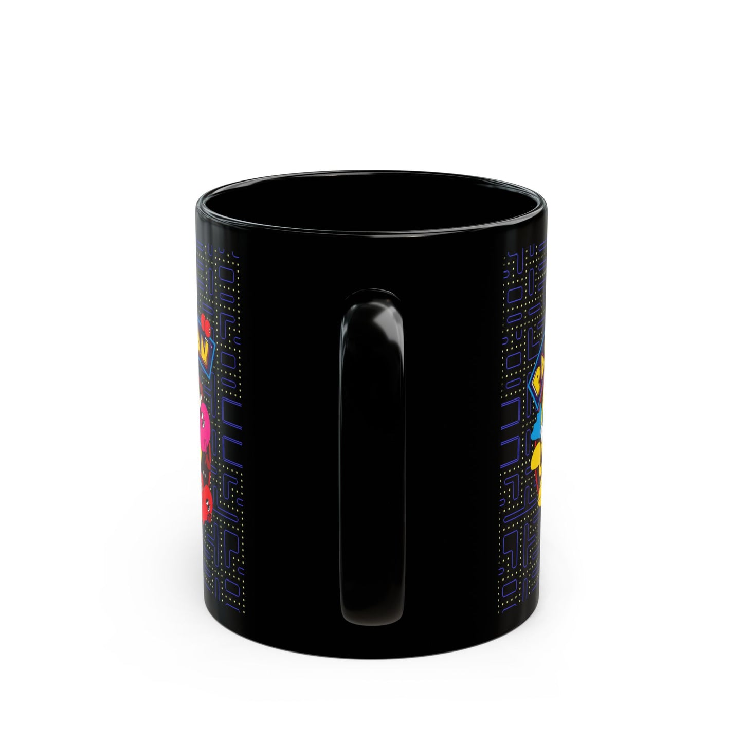 Pac-Man Themed Black Ceramic Mug