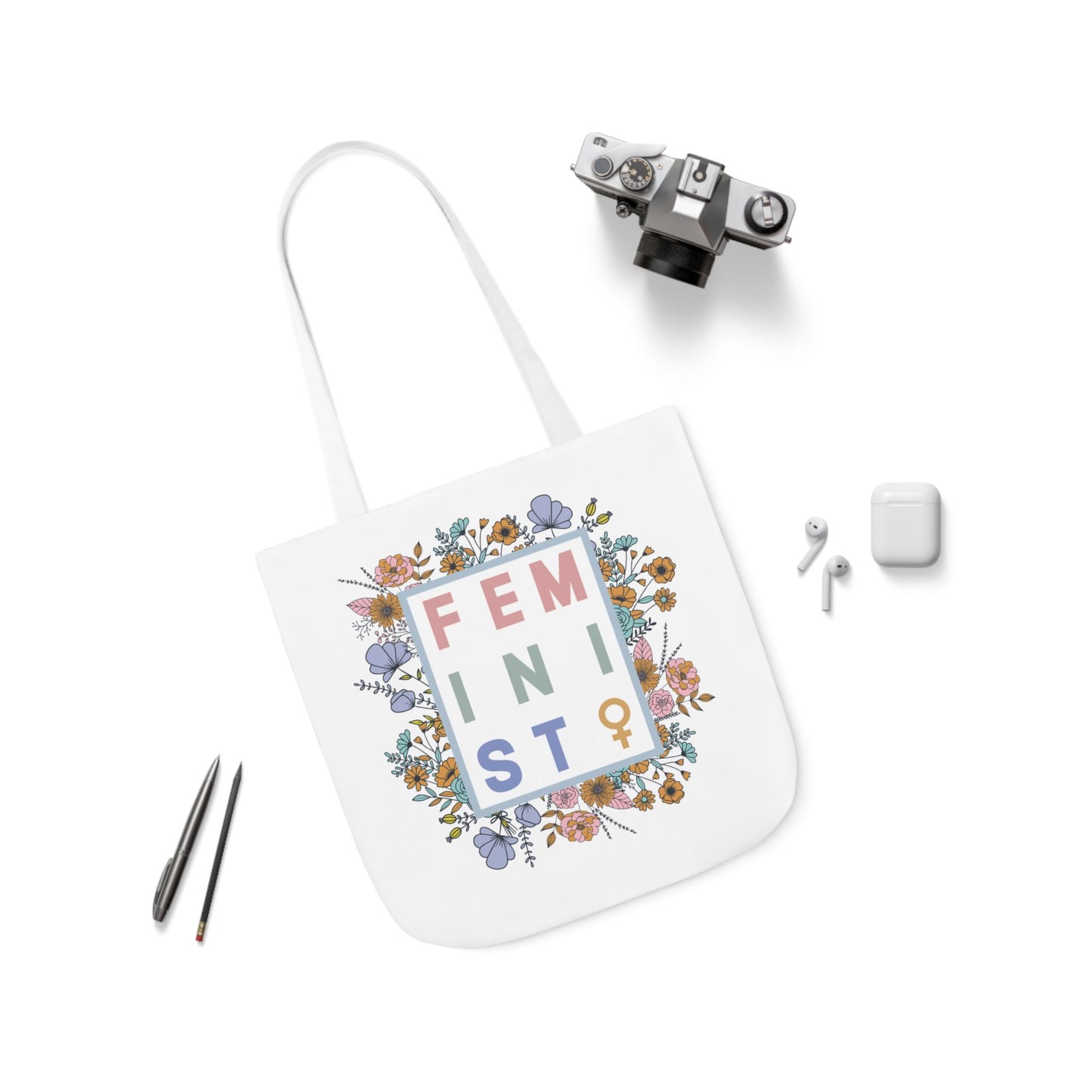 Feminist Floral Canvas Tote Bag