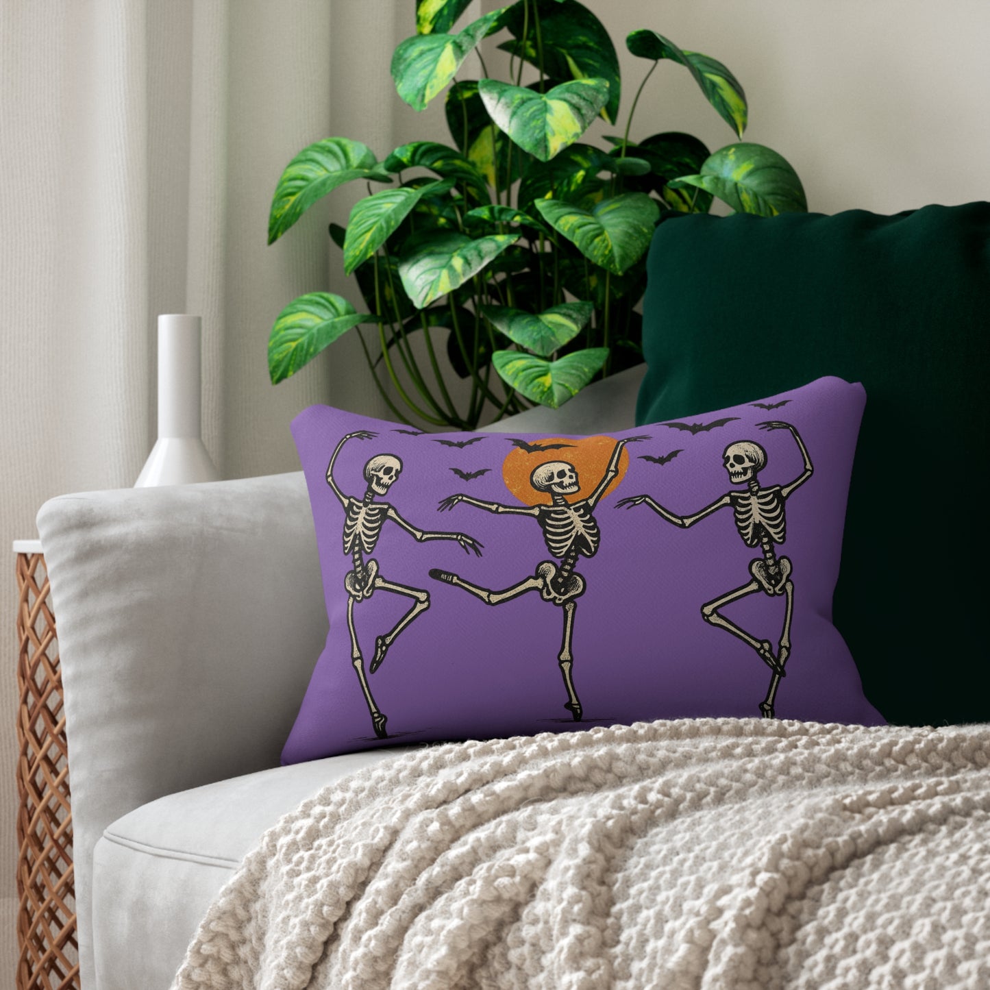 Halloween Lumbar Pillow - Dancing Skeletons