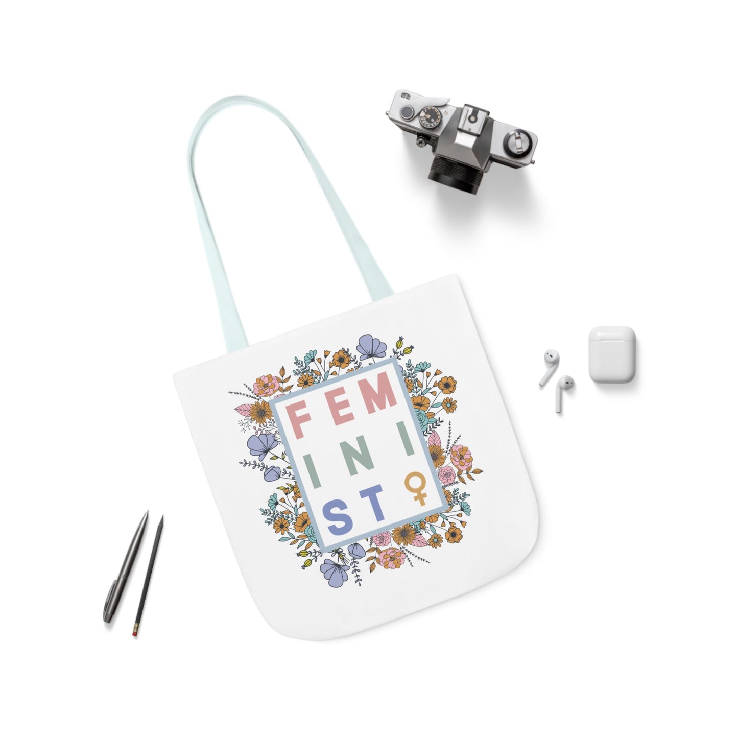 Feminist Floral Canvas Tote Bag
