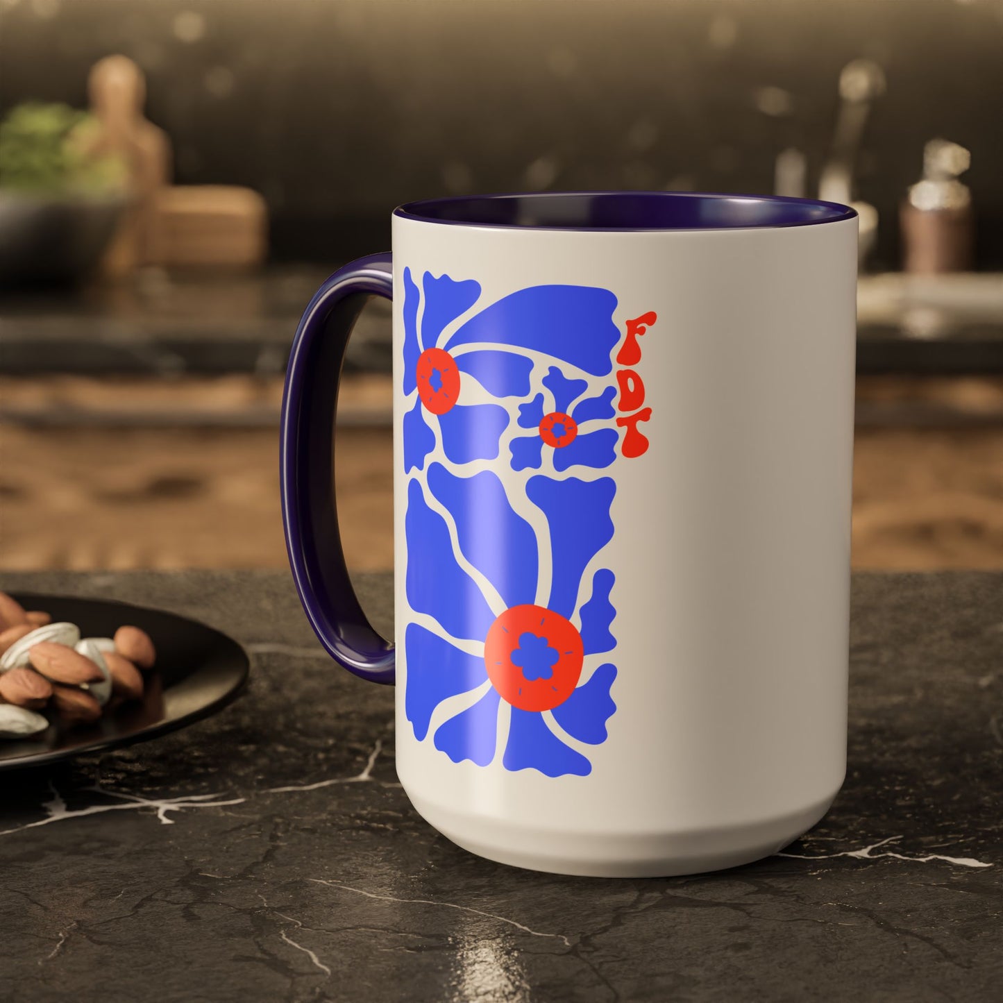 'FDT' Red & Blue Floral Anti-Trump Mug with Colored Handle