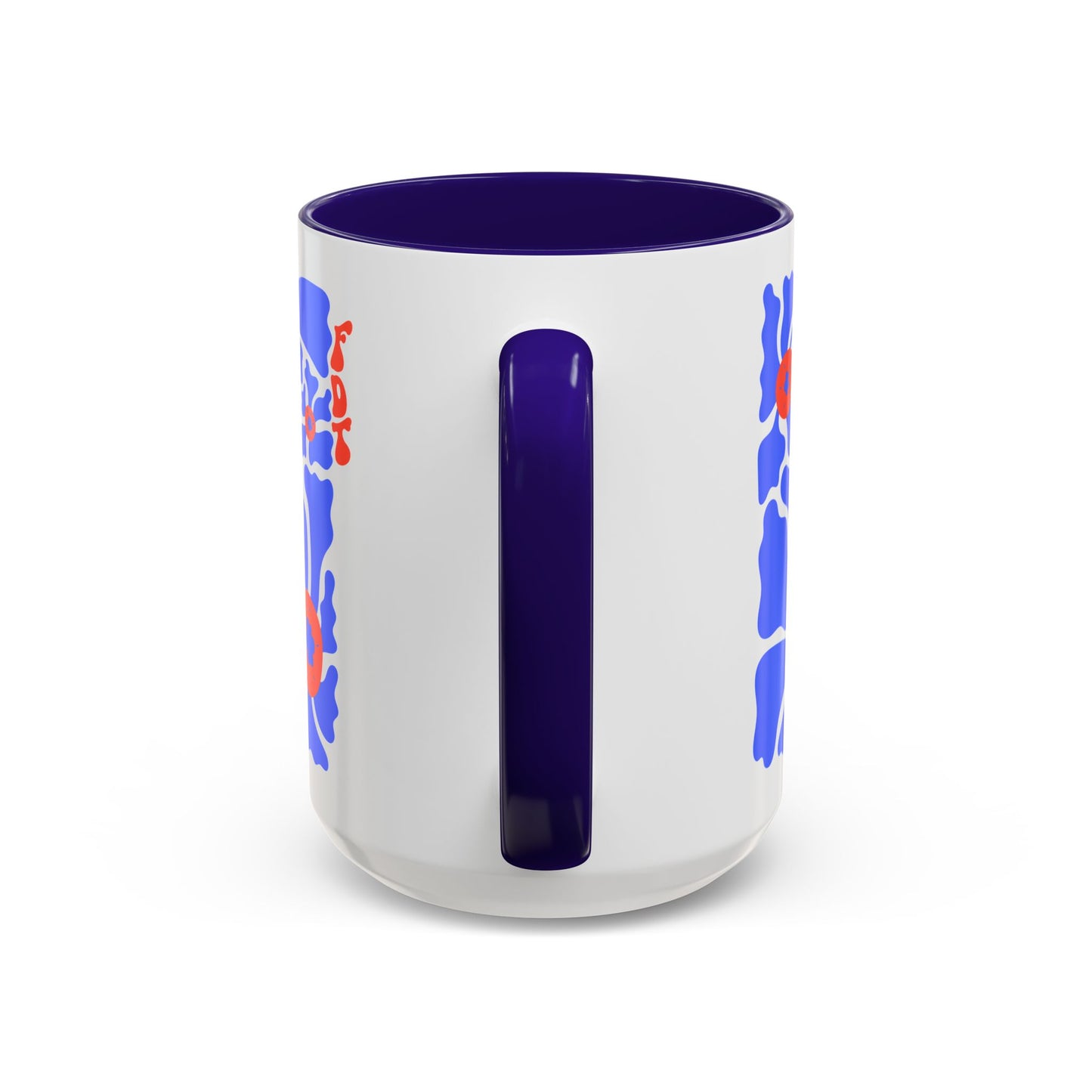 Ceramic Mug, Colored Handle - 'FDT' Red & Blue Floral