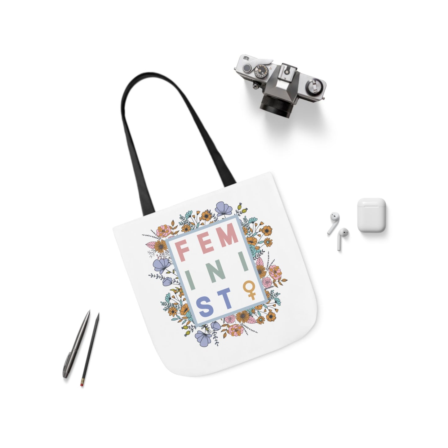 Feminist Floral Canvas Tote Bag