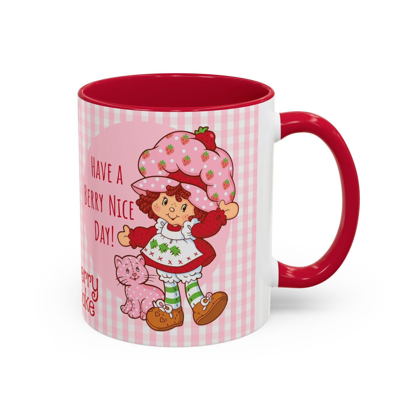 Strawberry Shortcake Pink Gingham Ceramic Mug - 11oz or 15oz