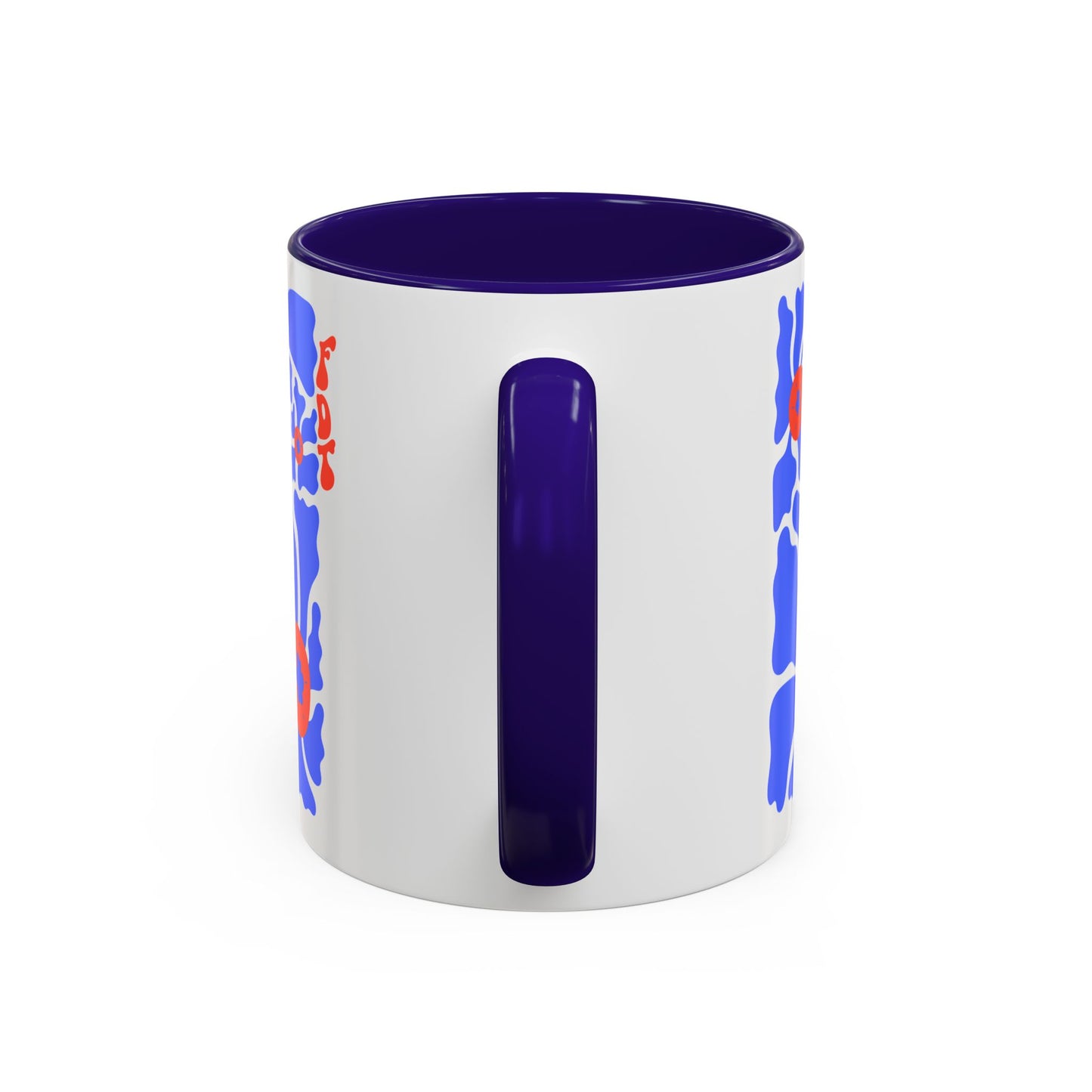 Ceramic Mug, Colored Handle - 'FDT' Red & Blue Floral