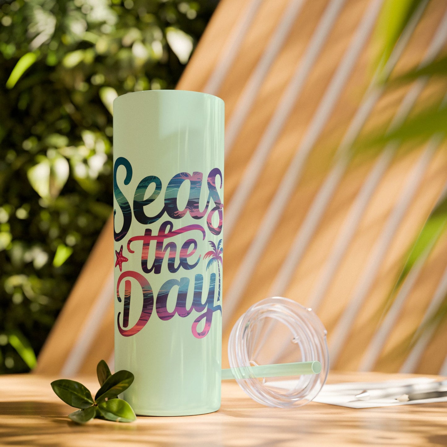 Seas the Day Skinny Tumbler with Straw - 20oz Travel Cup
