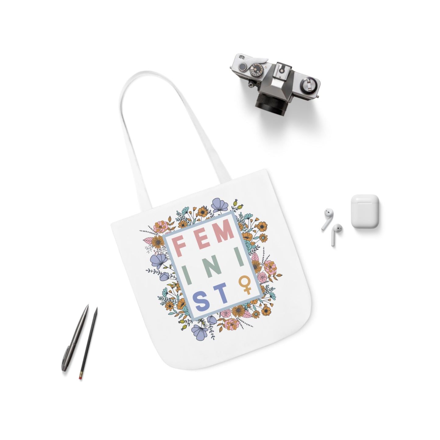 Feminist Floral Canvas Tote Bag