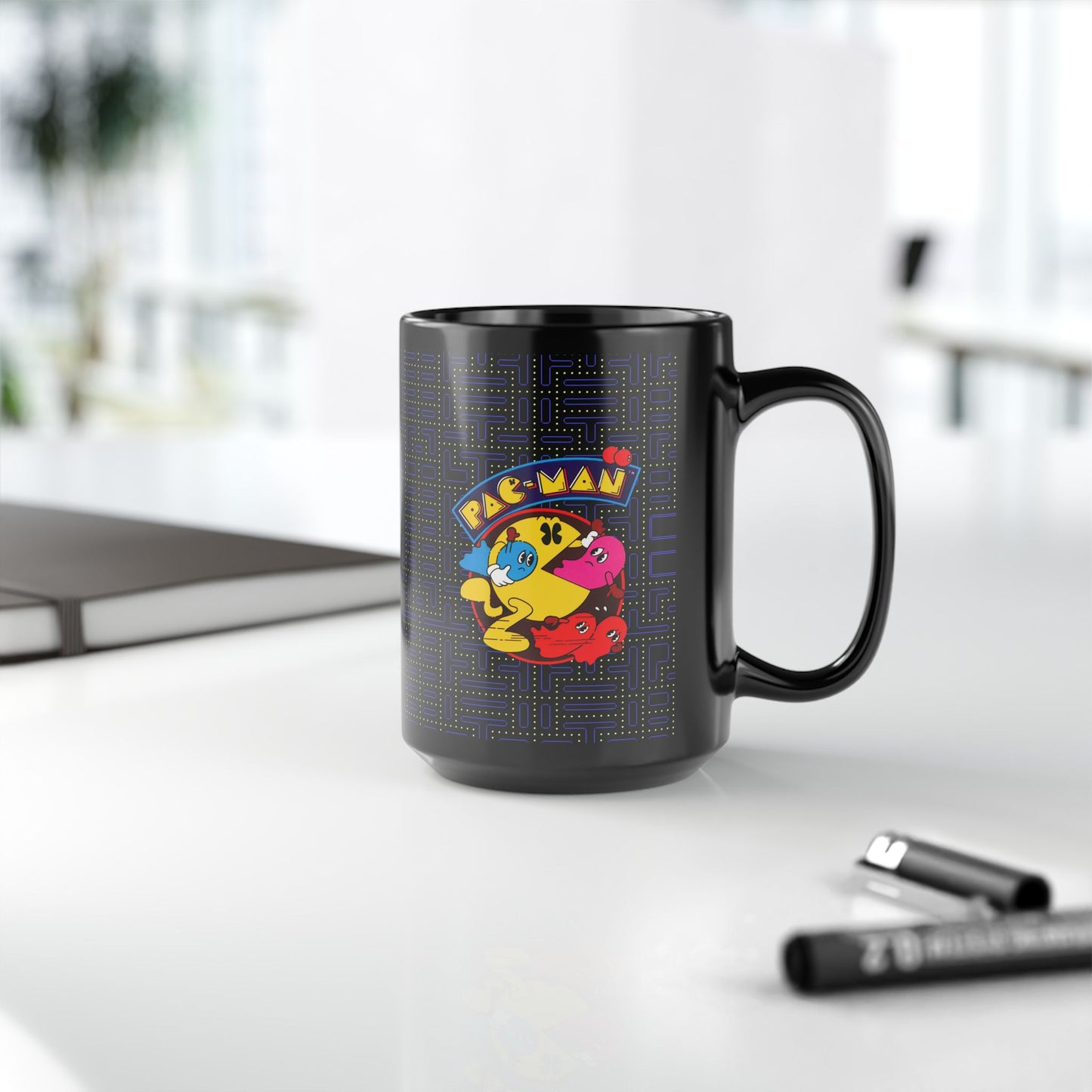 Pac-Man Themed Black Mug