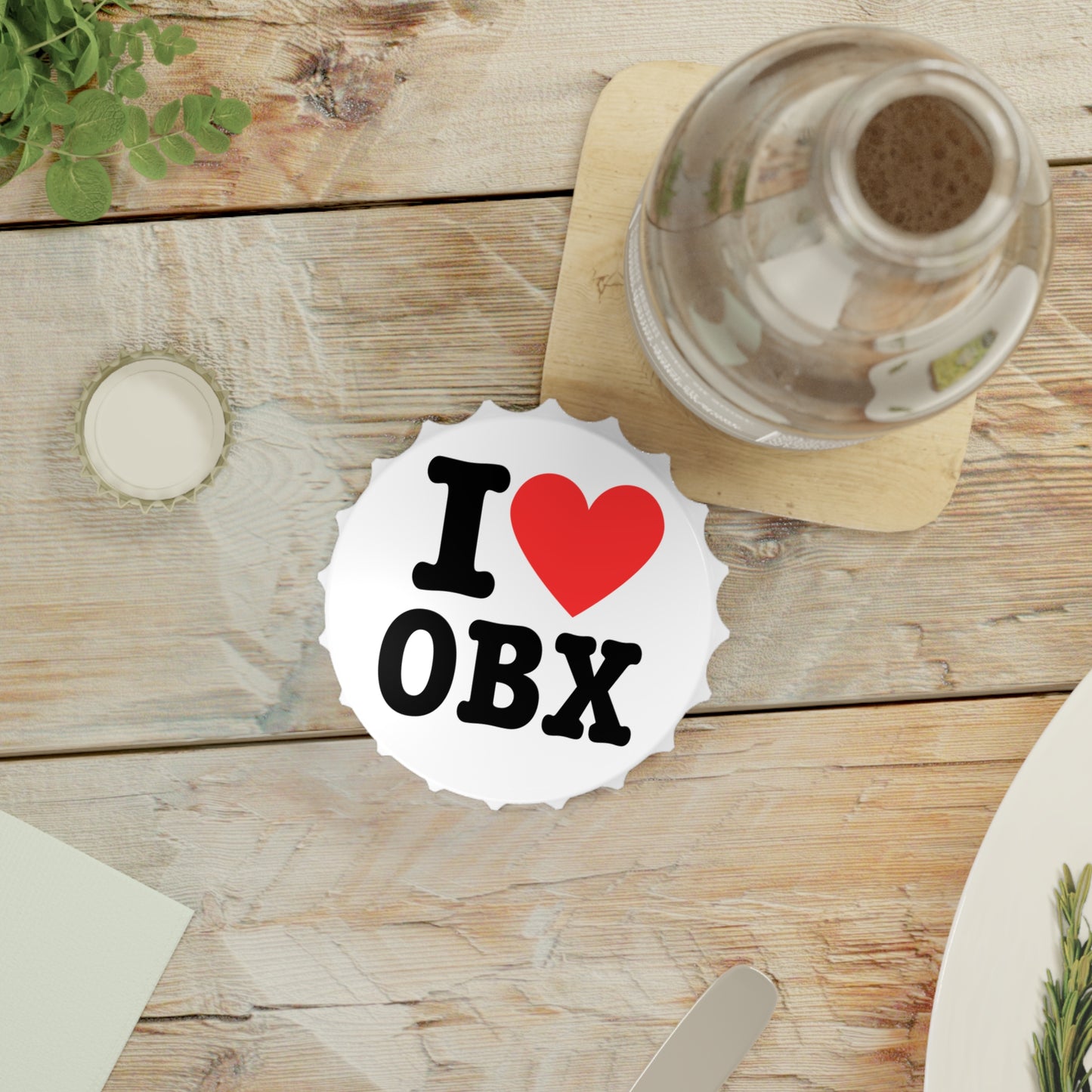 I Love OBX Bottle Opener Magnet