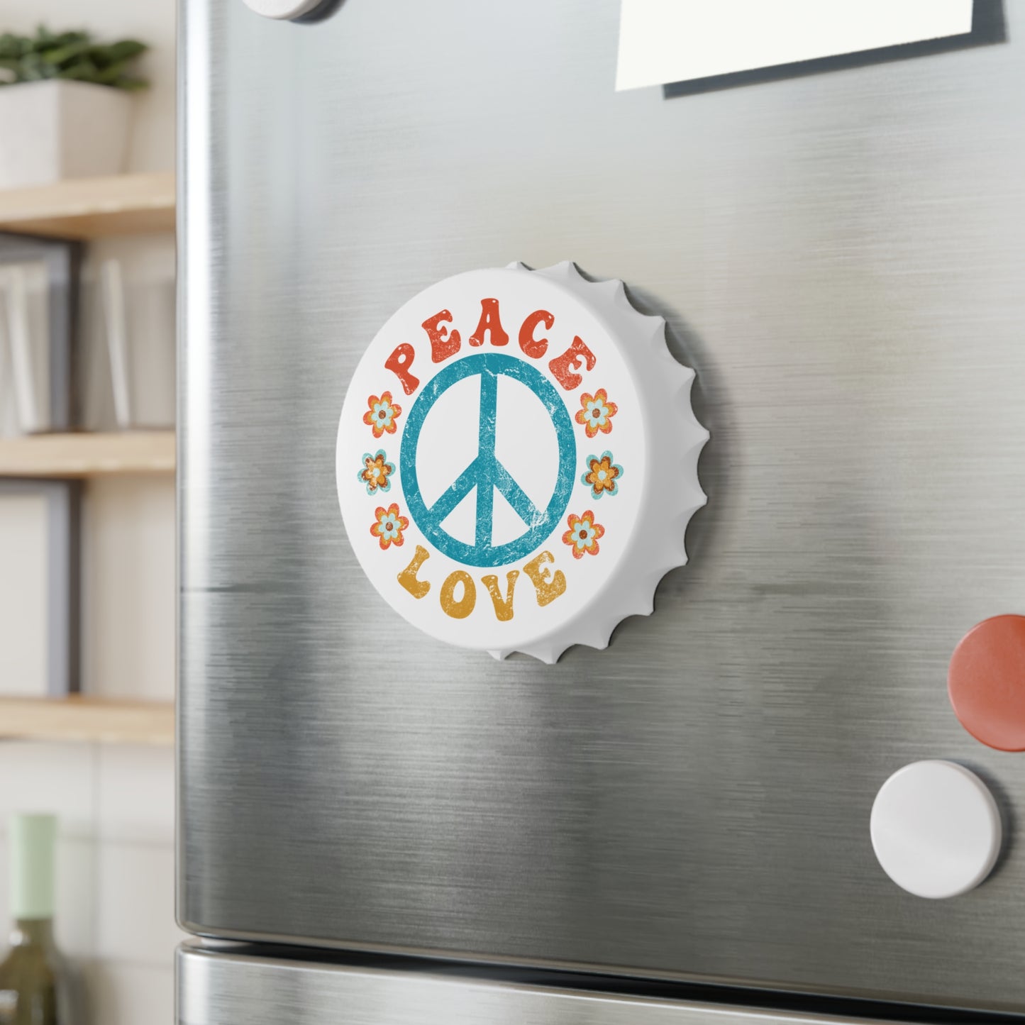 Peace & Love Bottle Opener Magnet