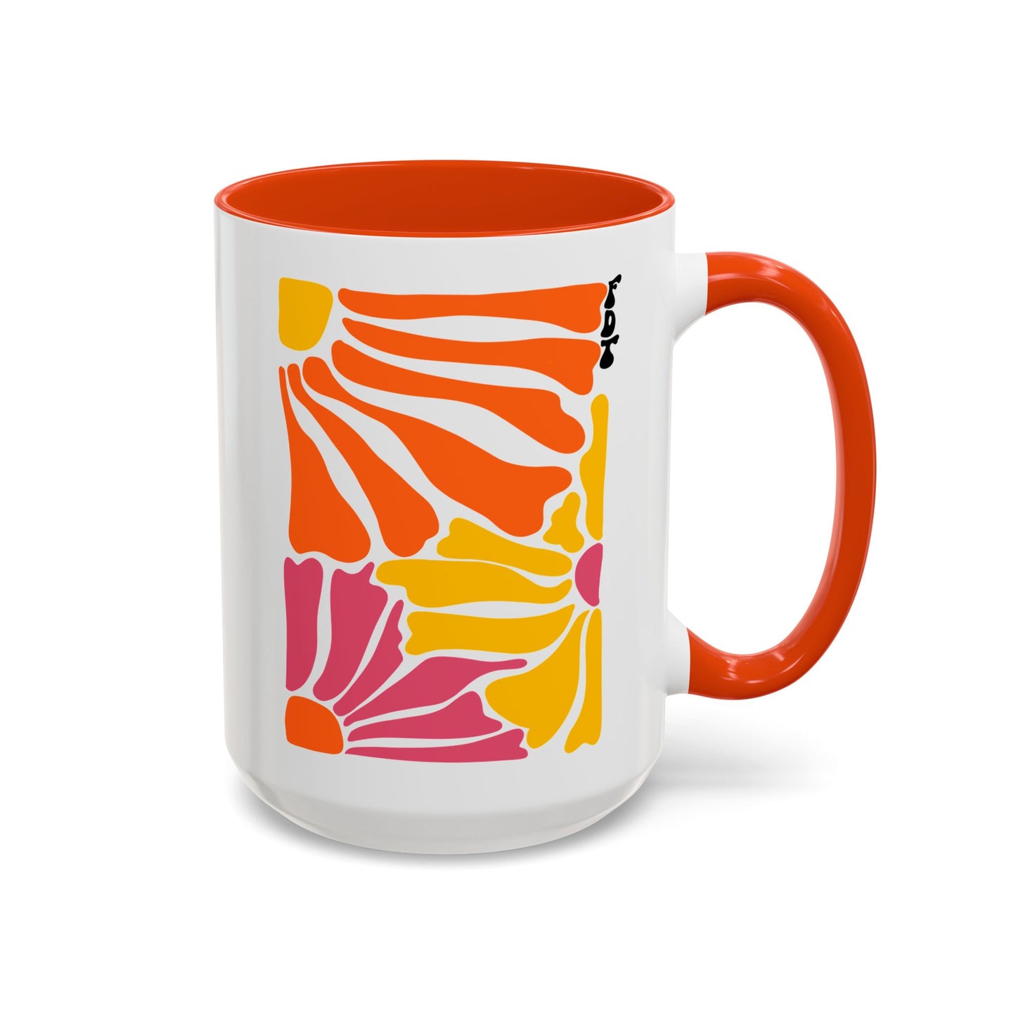 Ceramic Mug with Orange Accents - 'FDT' Colorful Floral