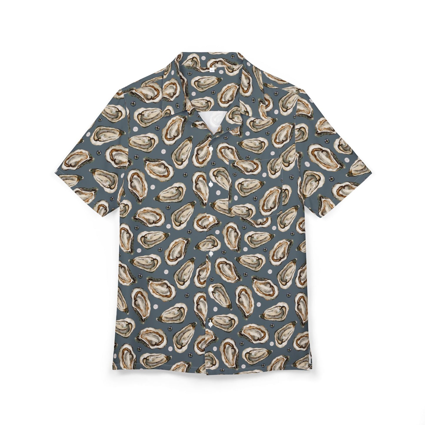 Unisex Hawaiian Button-Down Shirt - Ocean-Inspired Oyster Print