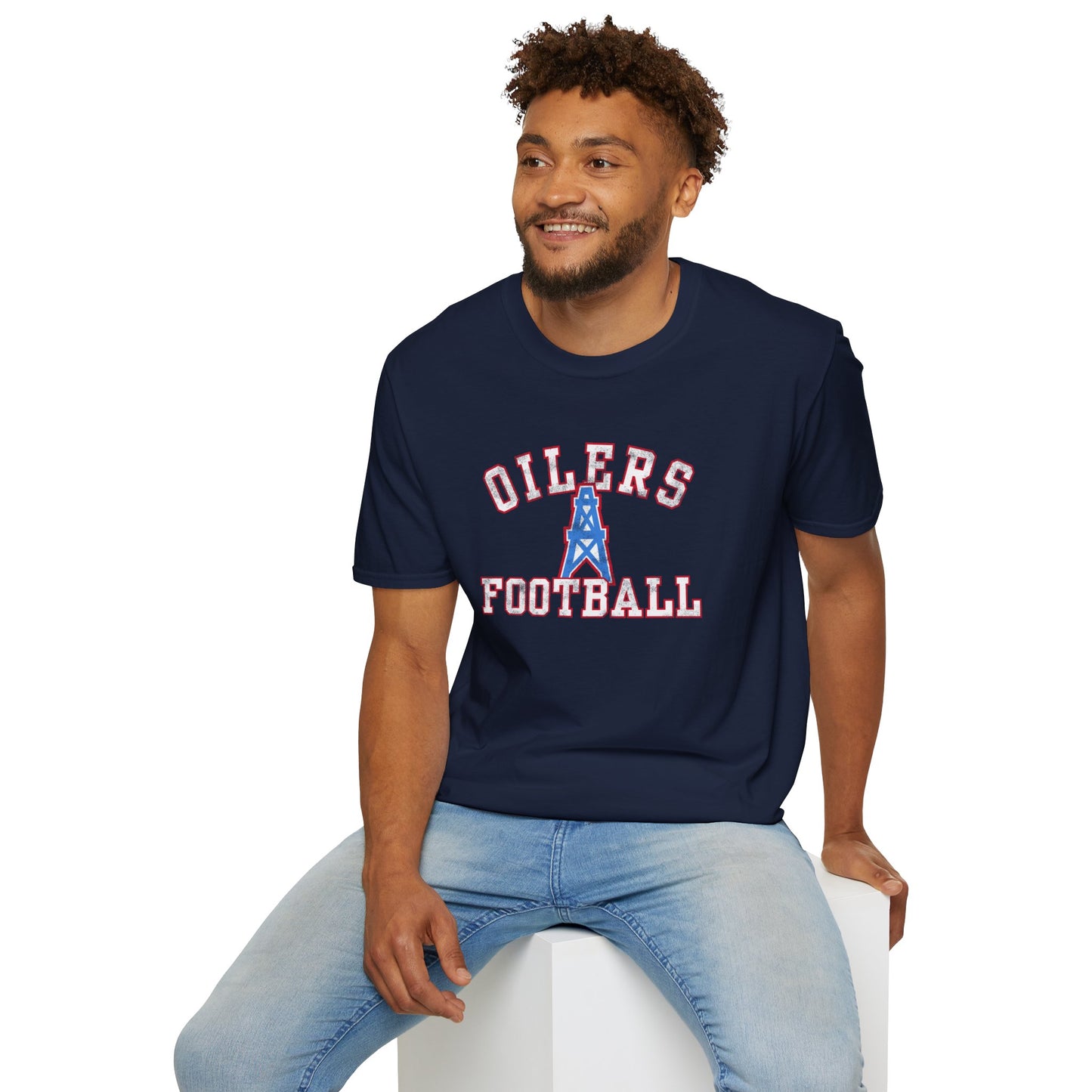 Houston Oilers Distressed “Oilers Football” Unisex T-Shirt | Up to 5X