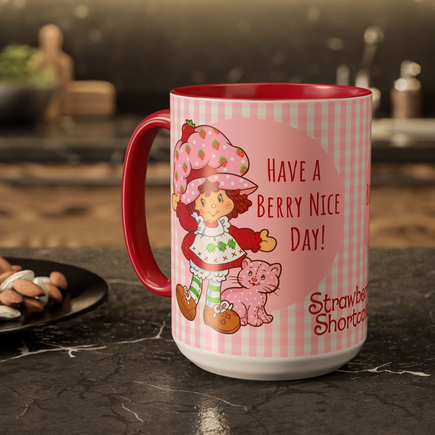 Strawberry Shortcake Pink Gingham Ceramic Mug - 11oz or 15oz