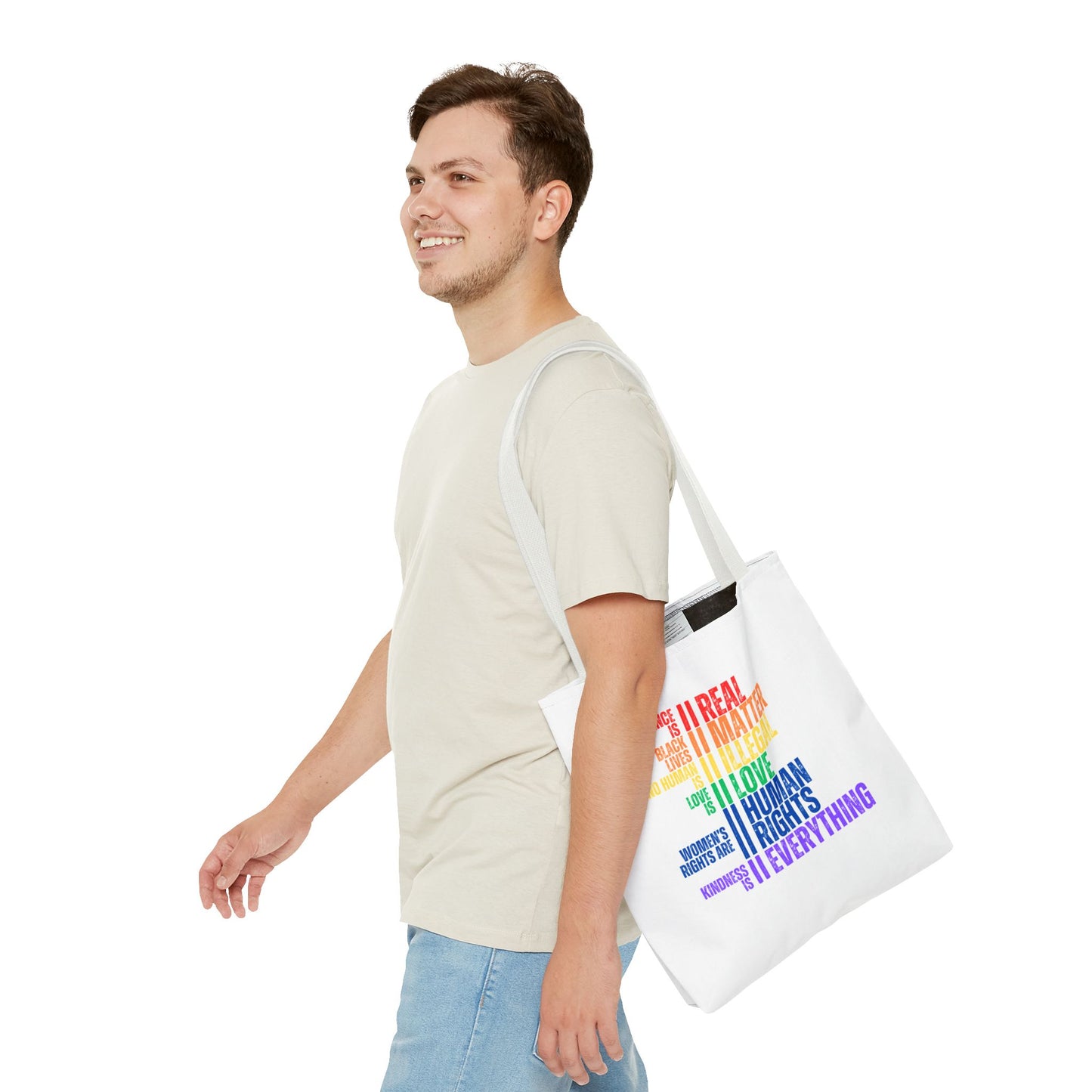 Tote Bag in White - Equality Rainbow, 3 sizes
