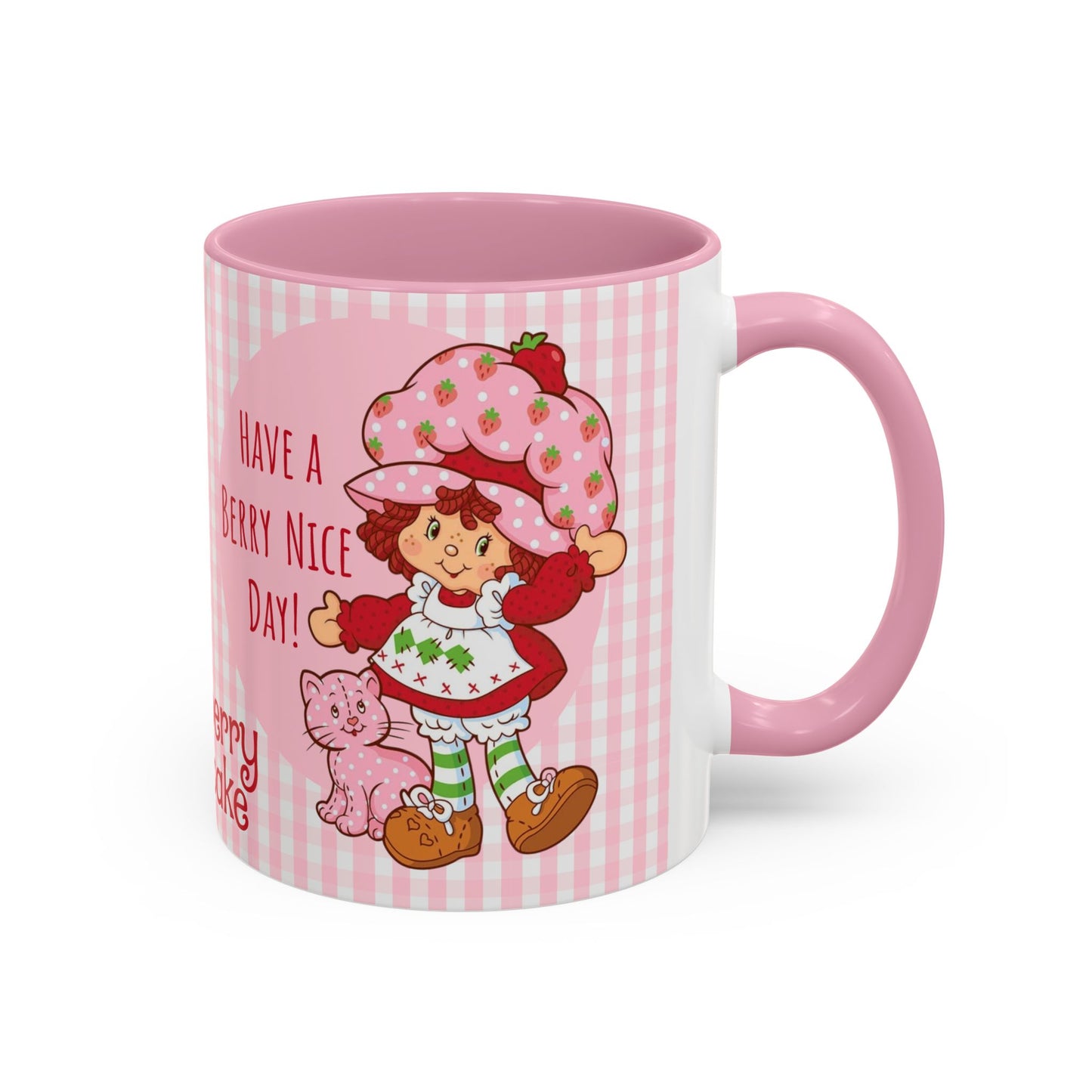 Strawberry Shortcake Pink Gingham Ceramic Mug - 11oz or 15oz
