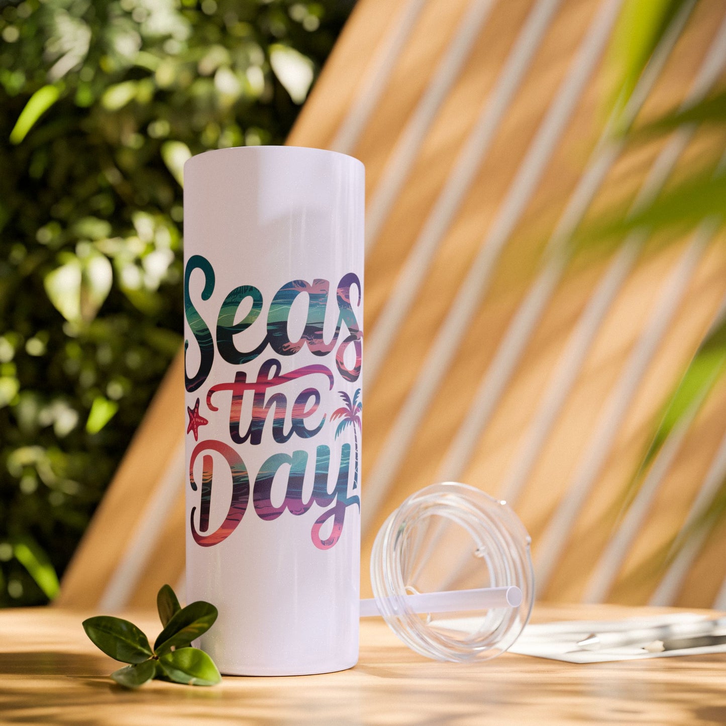 Seas the Day Skinny Tumbler with Straw - 20oz Travel Cup