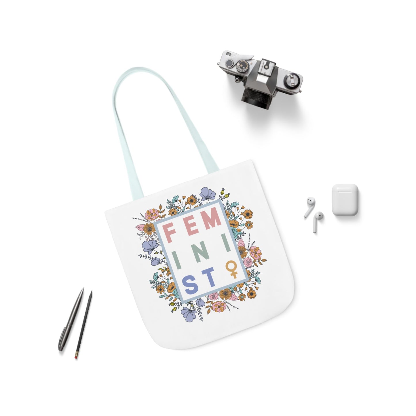 Feminist Floral Canvas Tote Bag