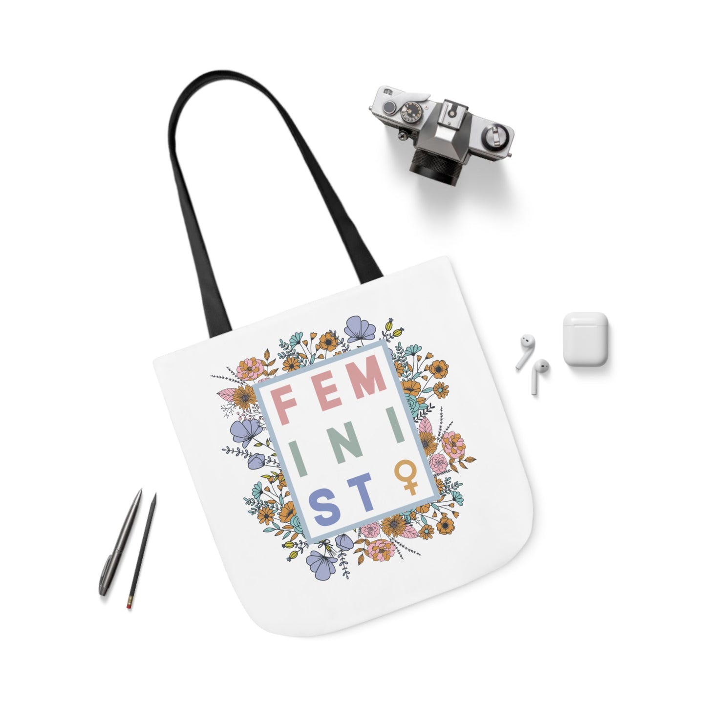 Feminist Floral Canvas Tote Bag