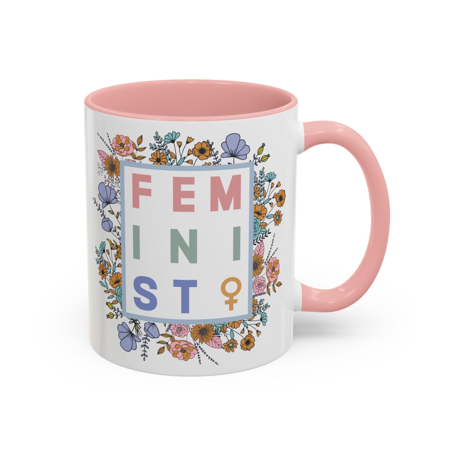 Ceramic Mug/Pink Accents - Floral Feminist, 11oz or 15oz