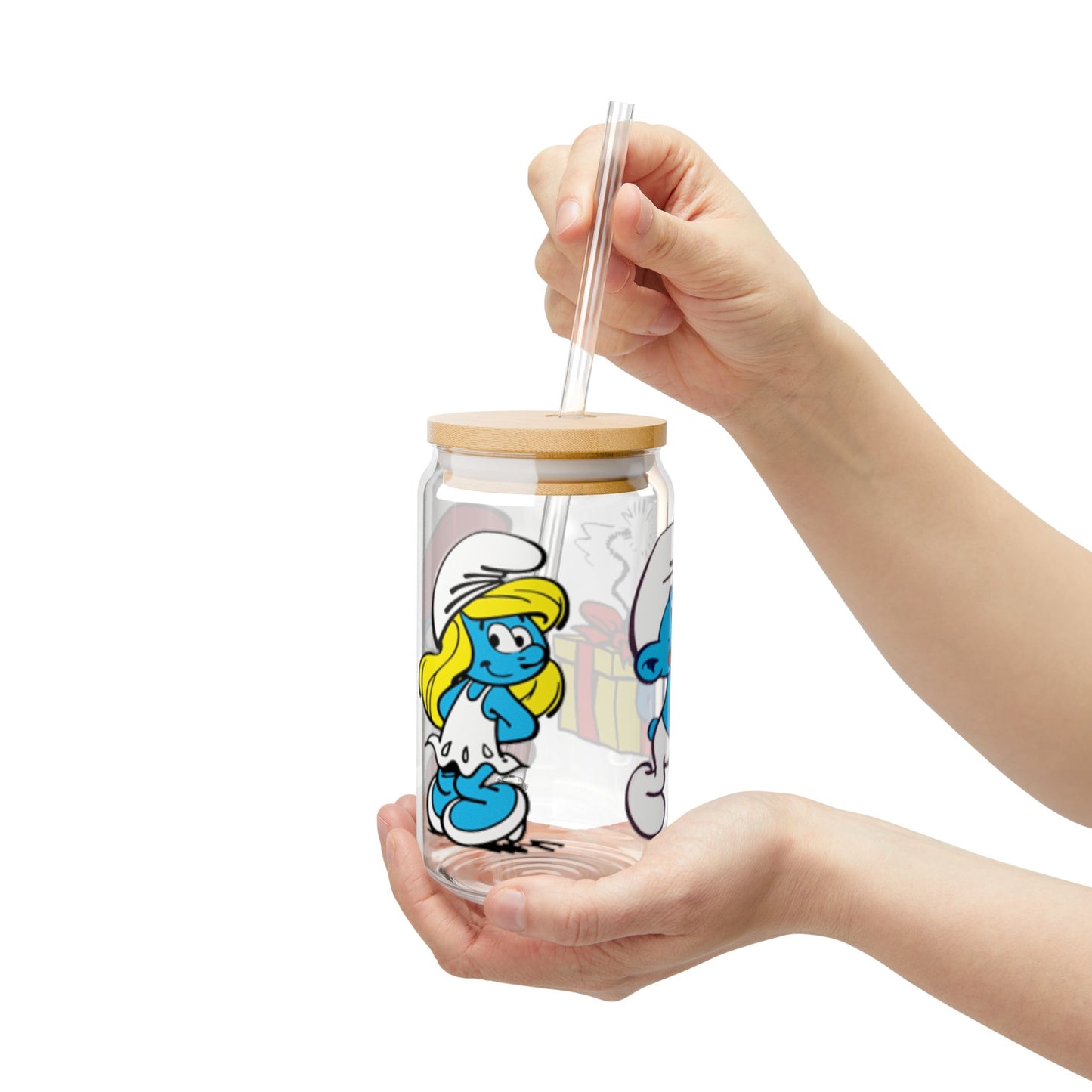 Smurfs Themed Sipper Glass, 16oz | Papa Smurf, Smurfette, Jokey Smurf