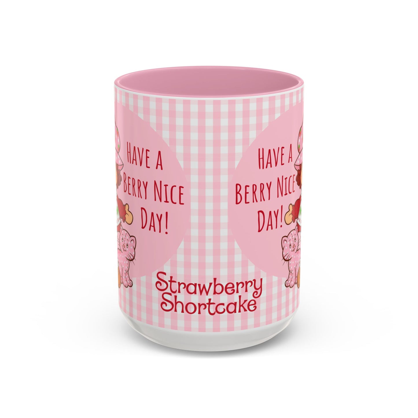 Strawberry Shortcake Pink Gingham Ceramic Mug - 11oz or 15oz