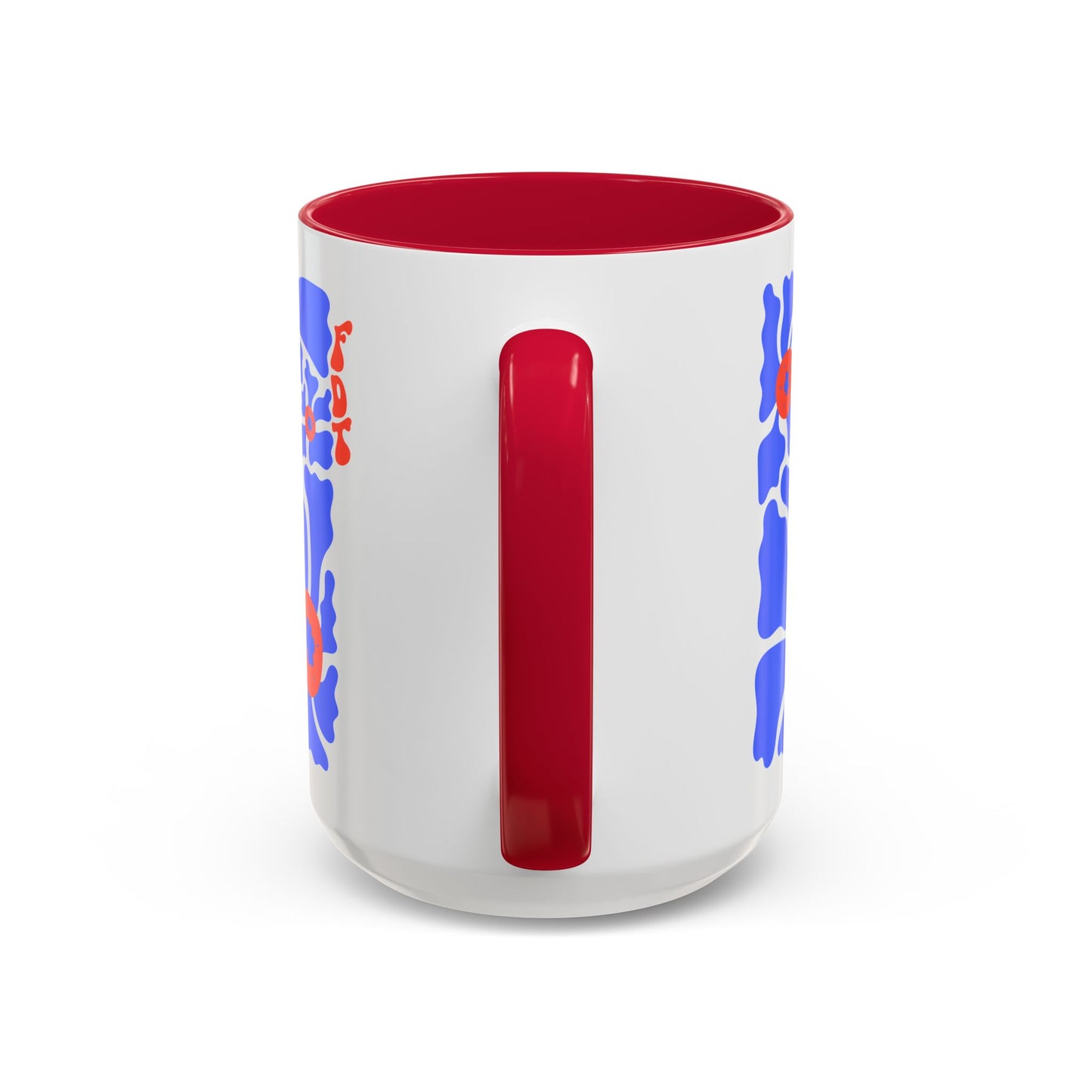 Ceramic Mug, Colored Handle - 'FDT' Red & Blue Floral