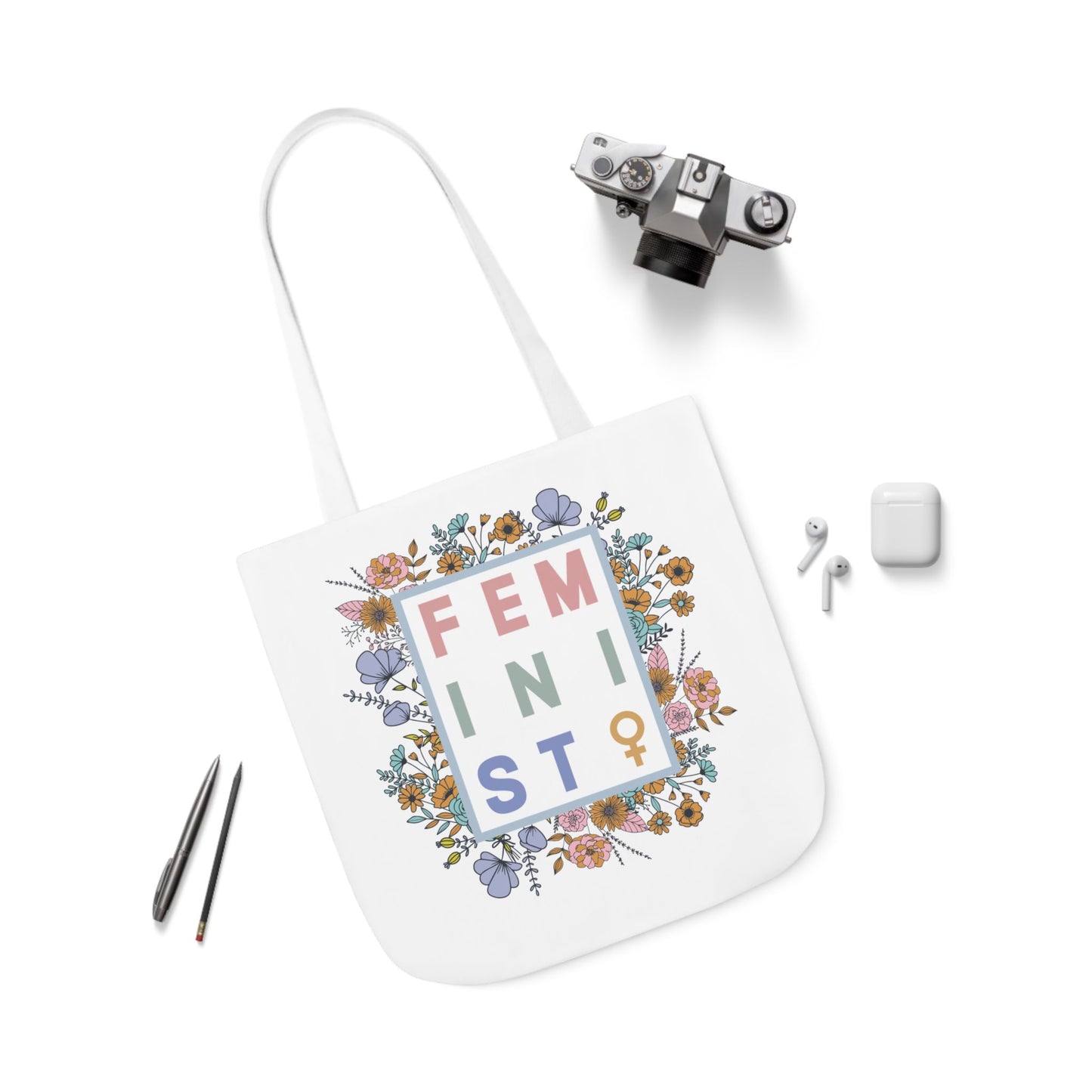 Feminist Floral Canvas Tote Bag