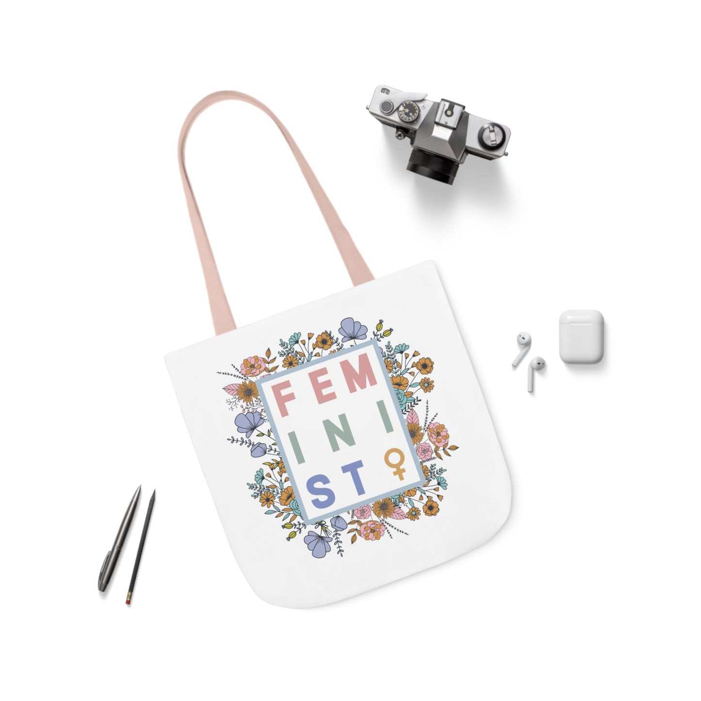 Feminist Floral Canvas Tote Bag